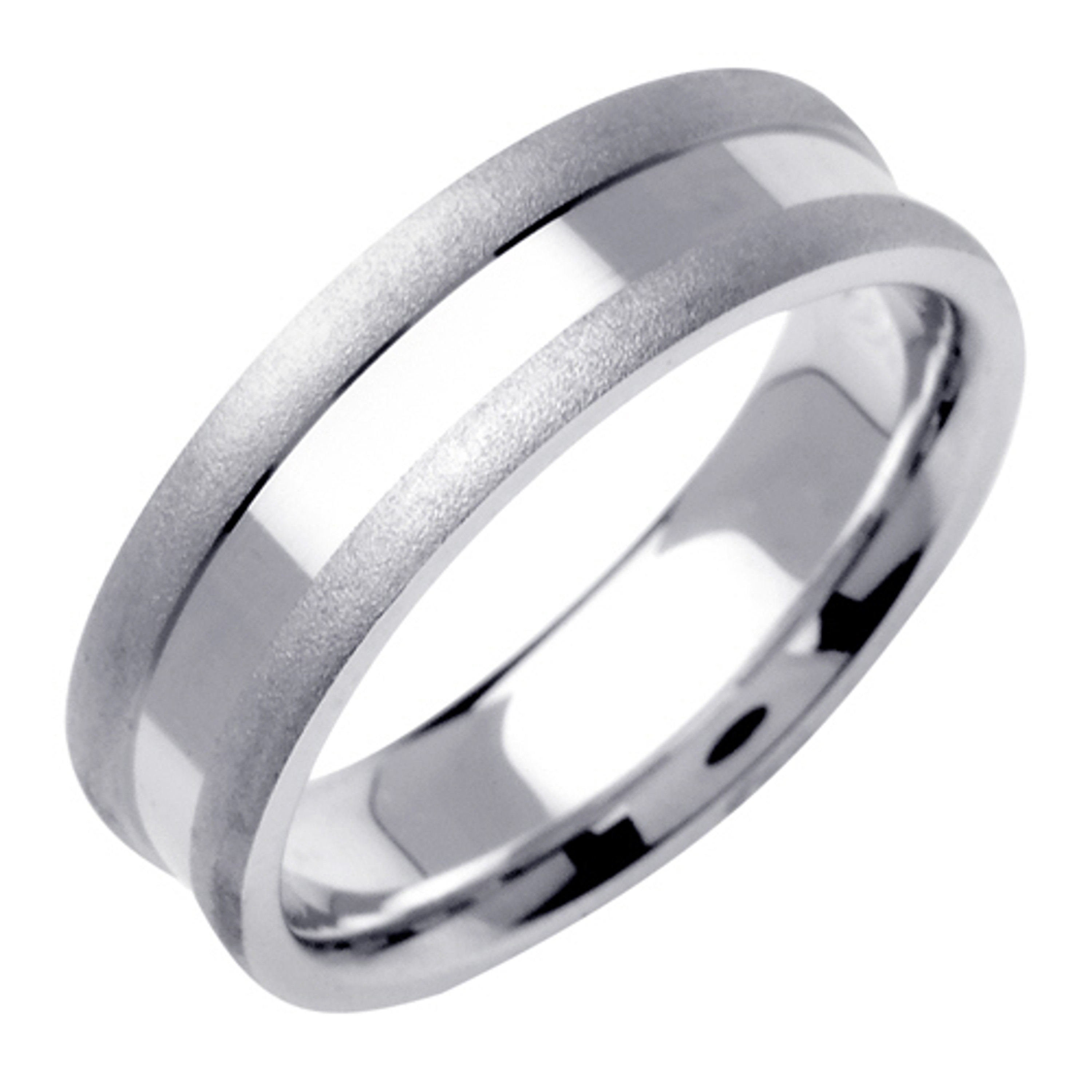 18k White Gold 6.5mm Wide 2 Rows Of Brushed Finsish With A Polished Finished Center Wedding Band 18k White Gold 6.5mm Wide 2 Rows Of Brushed Finsish With A Polished Finished Center Wedding Band