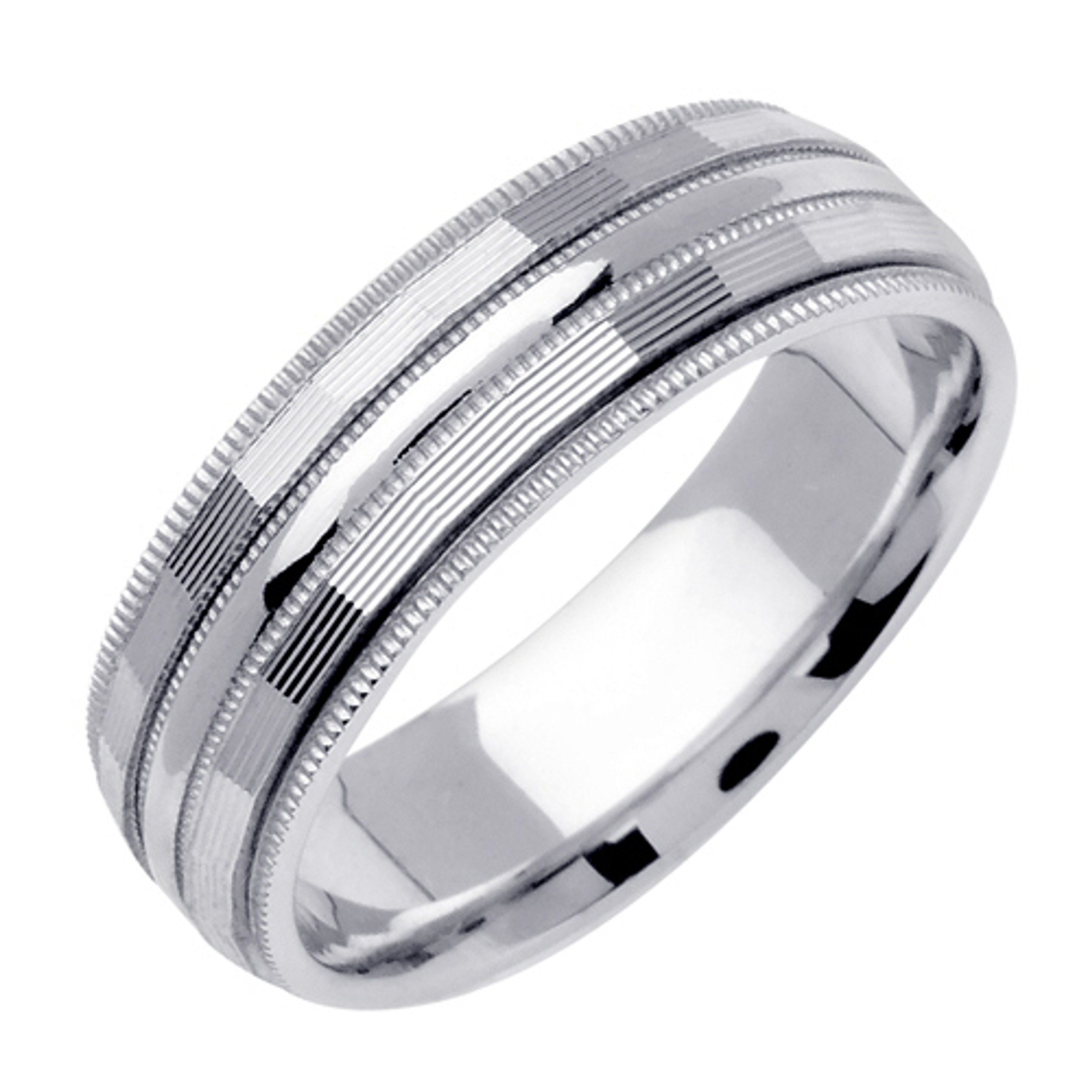 18k White Gold 6.5mm Wide 4 Rows Of Milgrain Wedding Band 18k White Gold 6.5mm Wide 4 Rows Of Milgrain Wedding Band
