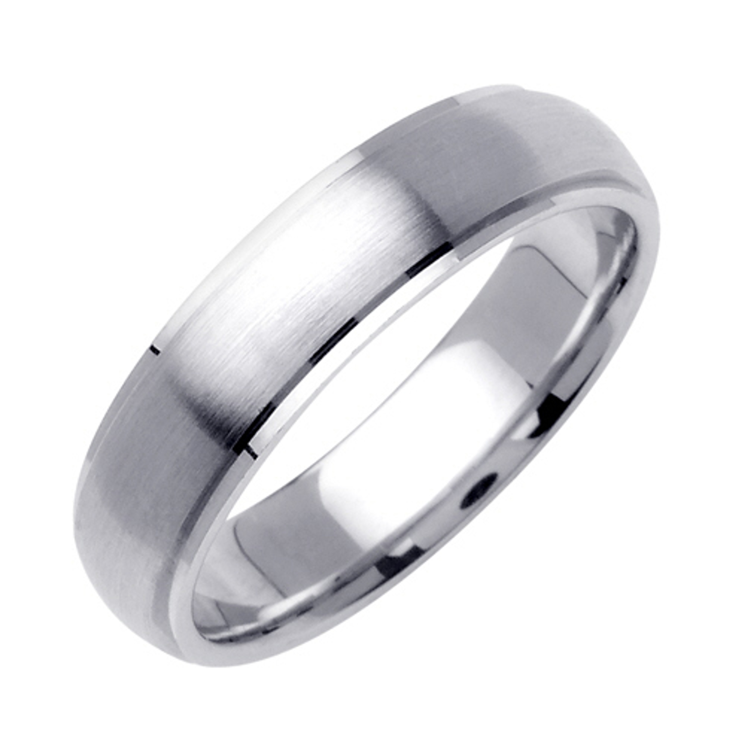 18k White Gold 6.5mm Wide Brushed Finished Center With Polished Finshed Edge Wedding Band 18k White Gold 6.5mm Wide Brushed Finished Center With Polished Finshed Edge Wedding Band