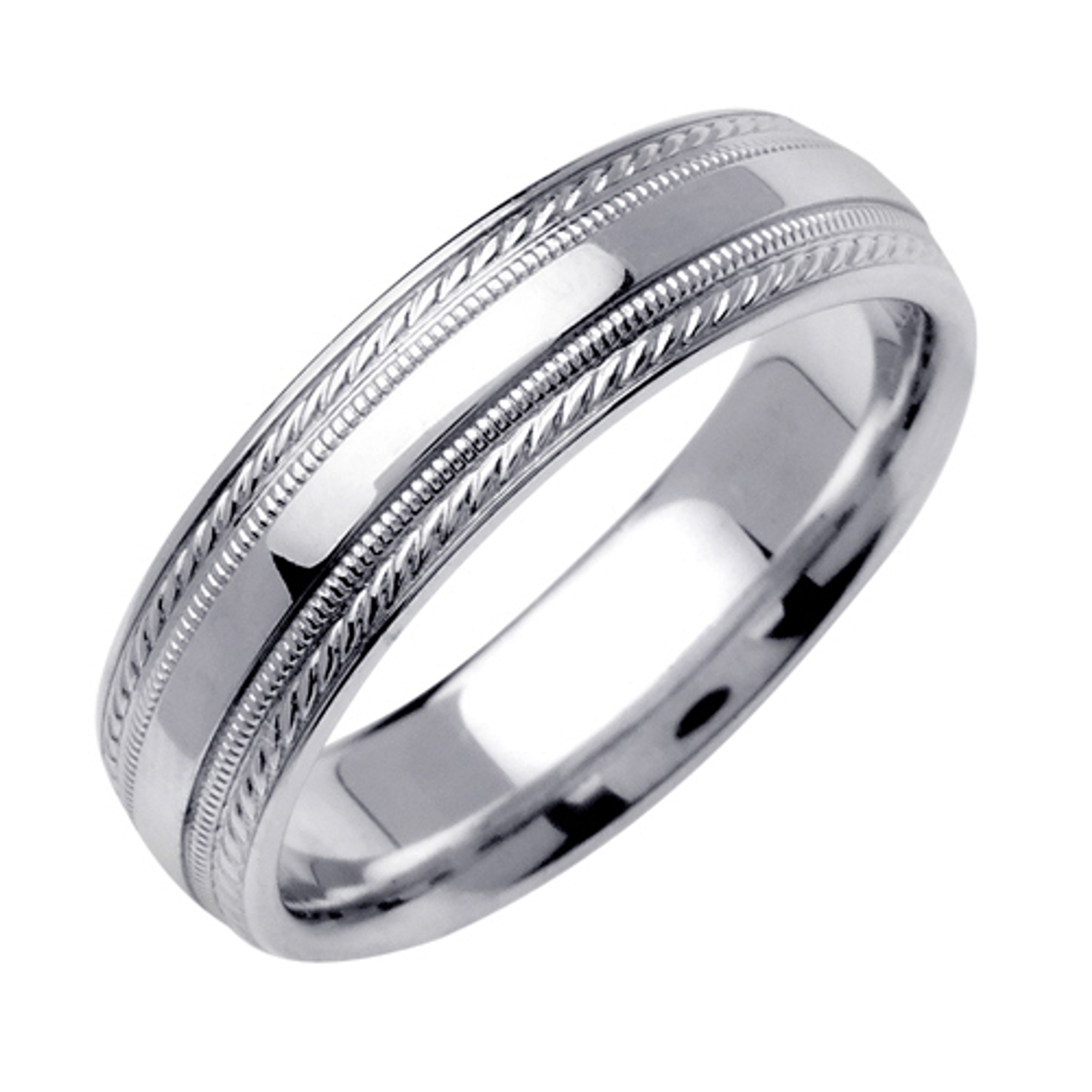18k White Gold 6.5mm Wide Two Rows Of Rope Pattern Wedding Band 18k White Gold 6.5mm Wide Two Rows Of Rope Pattern Wedding Band