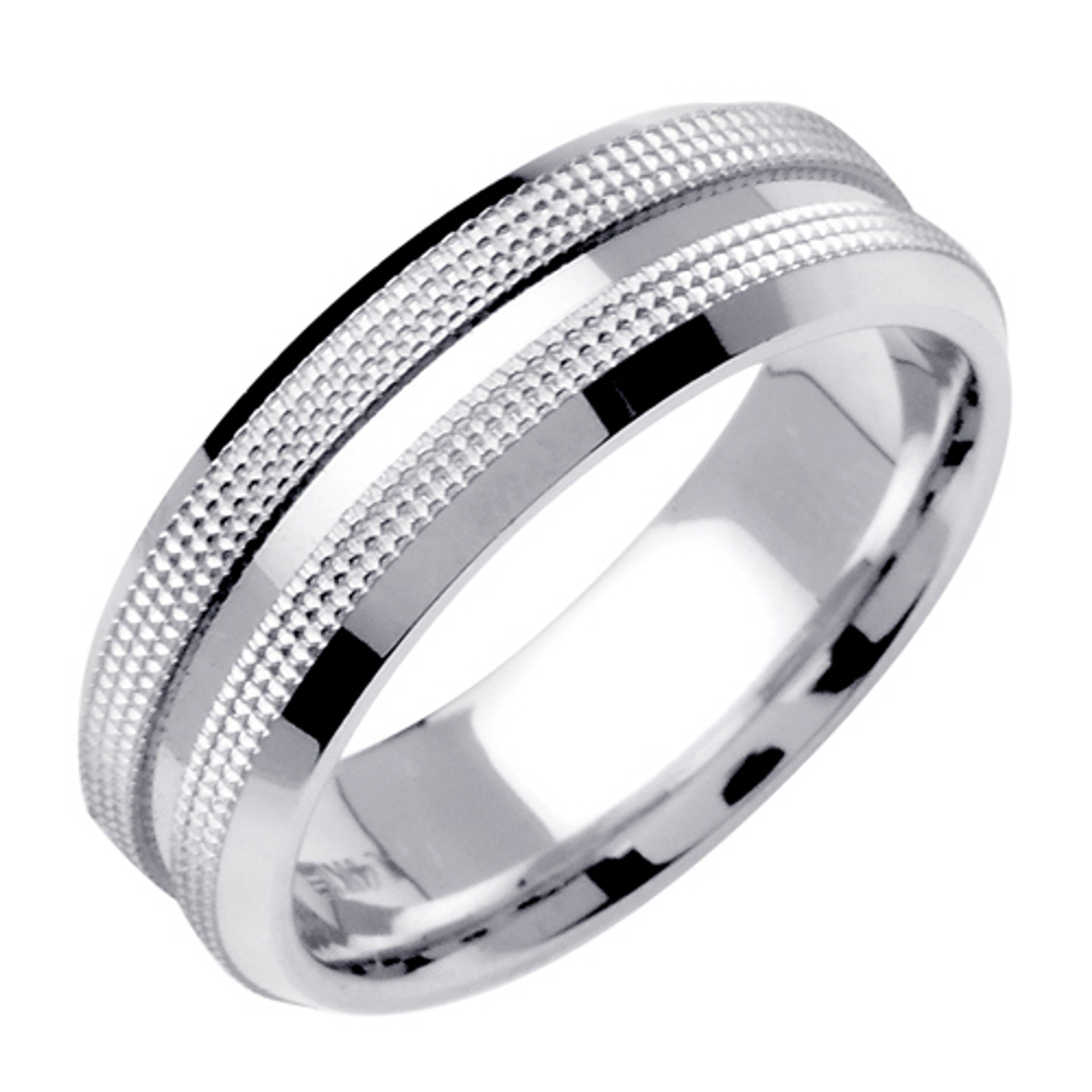 18k White Gold 6.5mm Wide 2 Rows Of Raised Squre Pattern Wedding Band 18k White Gold 6.5mm Wide 2 Rows Of Raised Squre Pattern Wedding Band