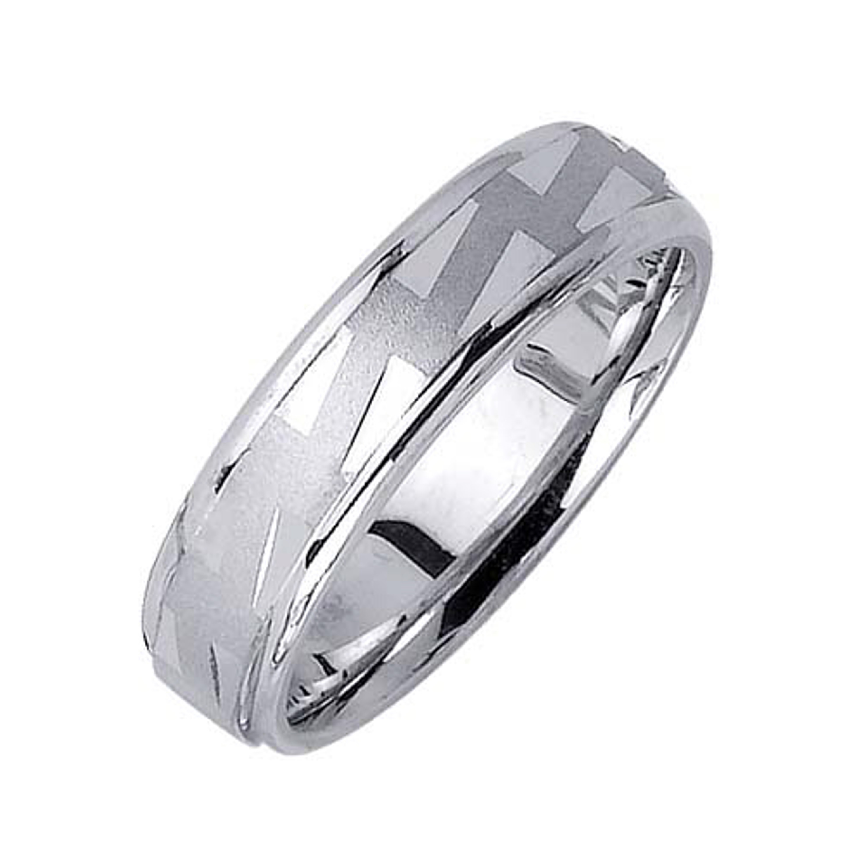 18k White Gold 6.5mm Wide Modern Brushed Zigzag Wedding Band 18k White Gold 6.5mm Wide Modern Brushed Zigzag Wedding Band