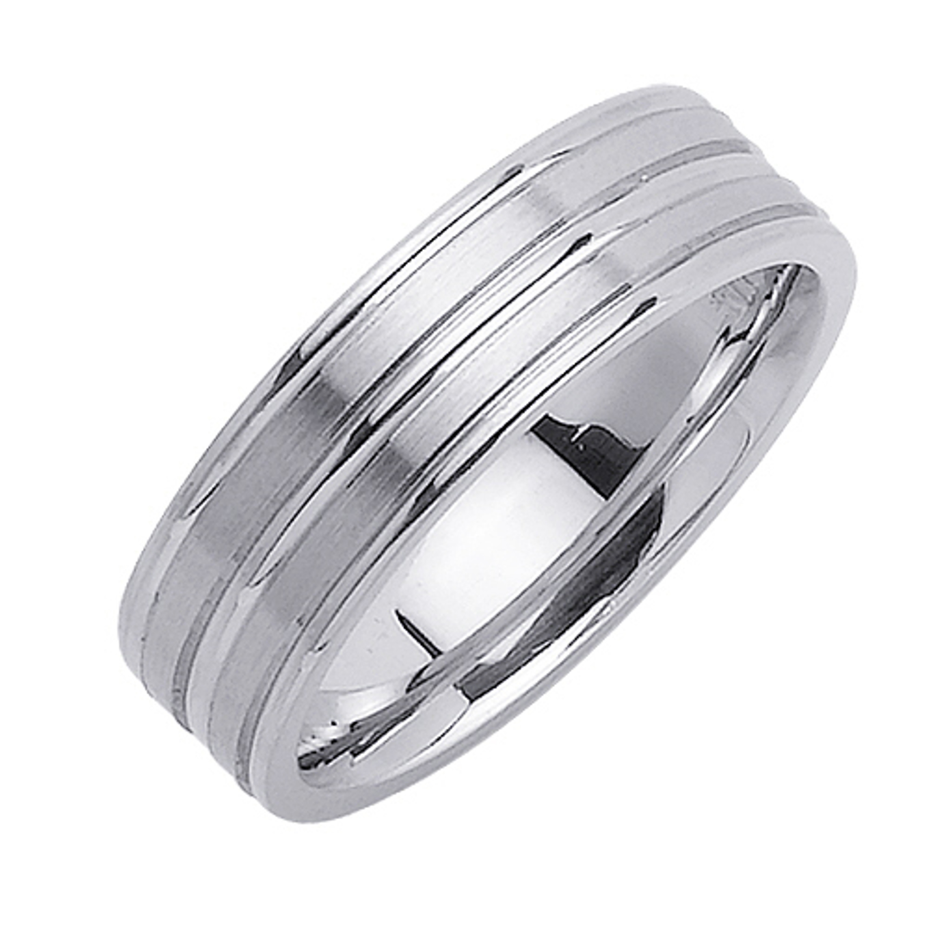 18k White Gold 6.5mm Wide Modern 3 Brushed Row Wedding Band 18k White Gold 6.5mm Wide Modern 3 Brushed Row Wedding Band