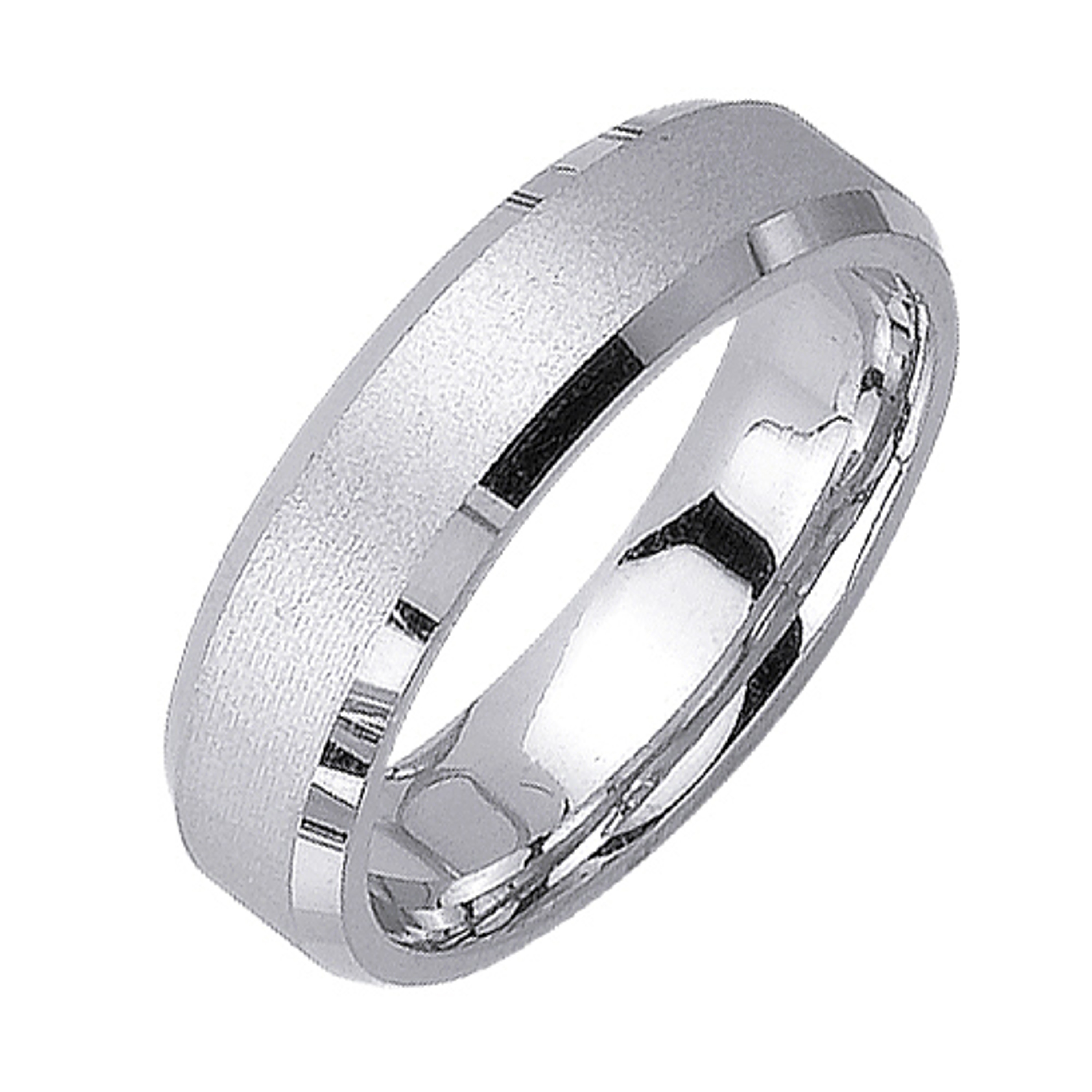 18K White Gold 6mm Wide Polished Edge With Matte Center Wedding Band 18K White Gold 6mm Wide Polished Edge With Matte Center Wedding Band