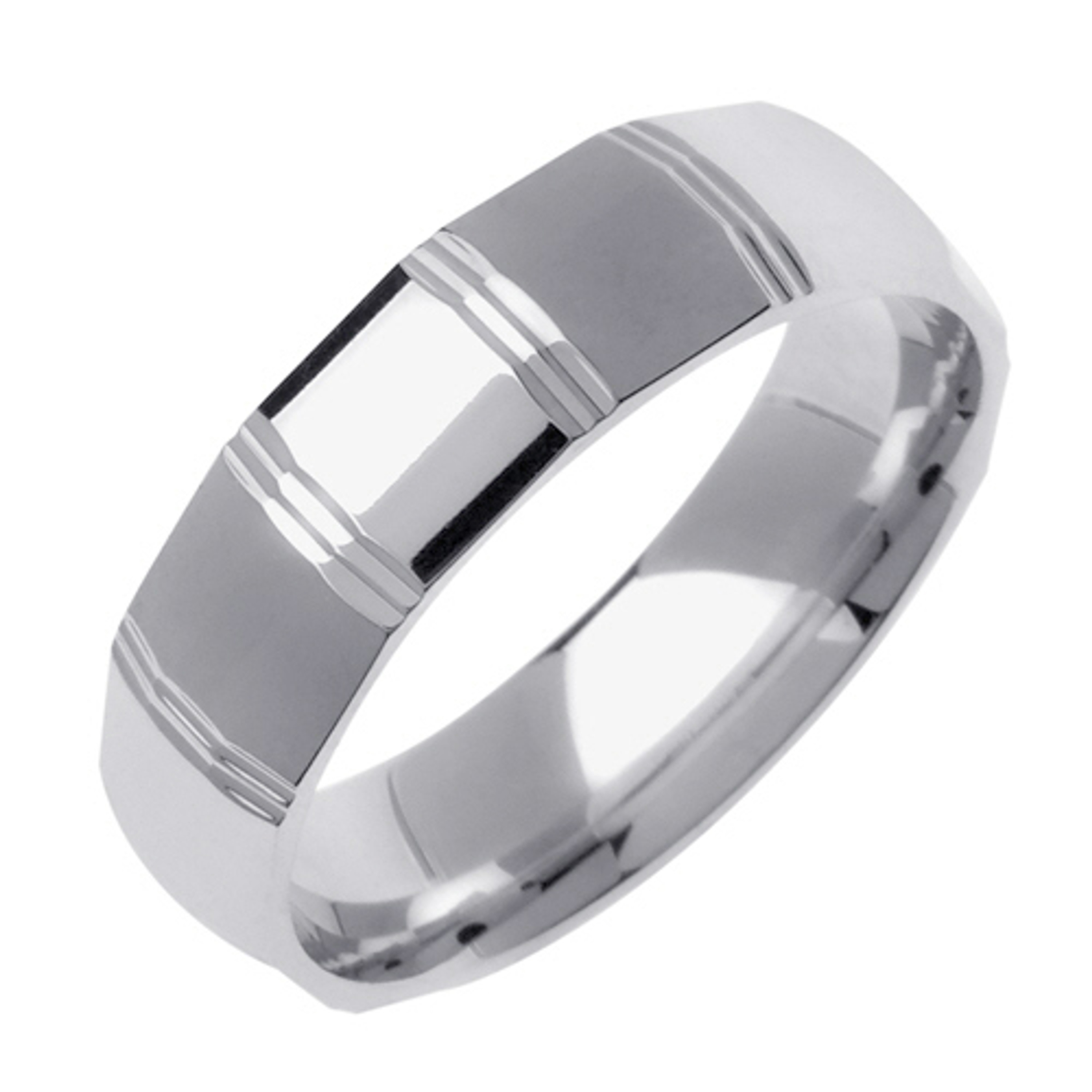 18K White Gold 6mm Wide Modern Look With Large Faceted Squares Wedding Band 18K White Gold 6mm Wide Modern Look With Large Faceted Squares Wedding Band