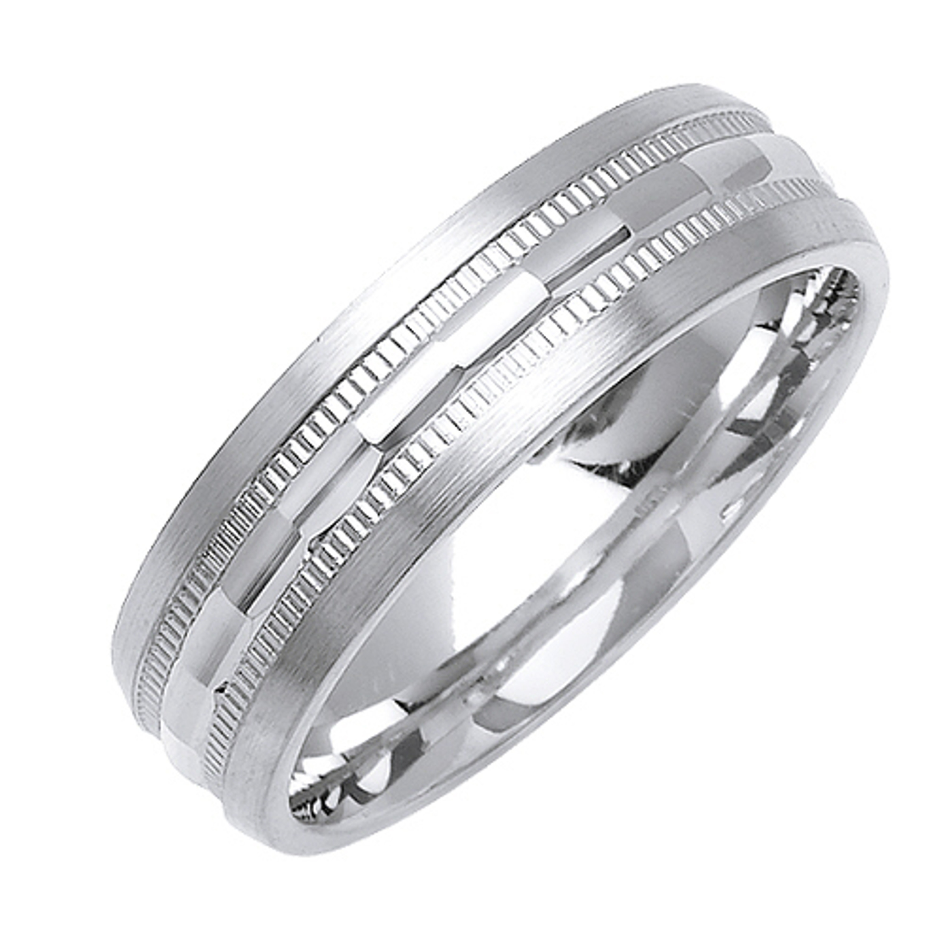 18K White Gold 6mm Wide Modern Look With Two Rows Of Milgrain Wedding Band 18K White Gold 6mm Wide Modern Look With Two Rows Of Milgrain Wedding Band