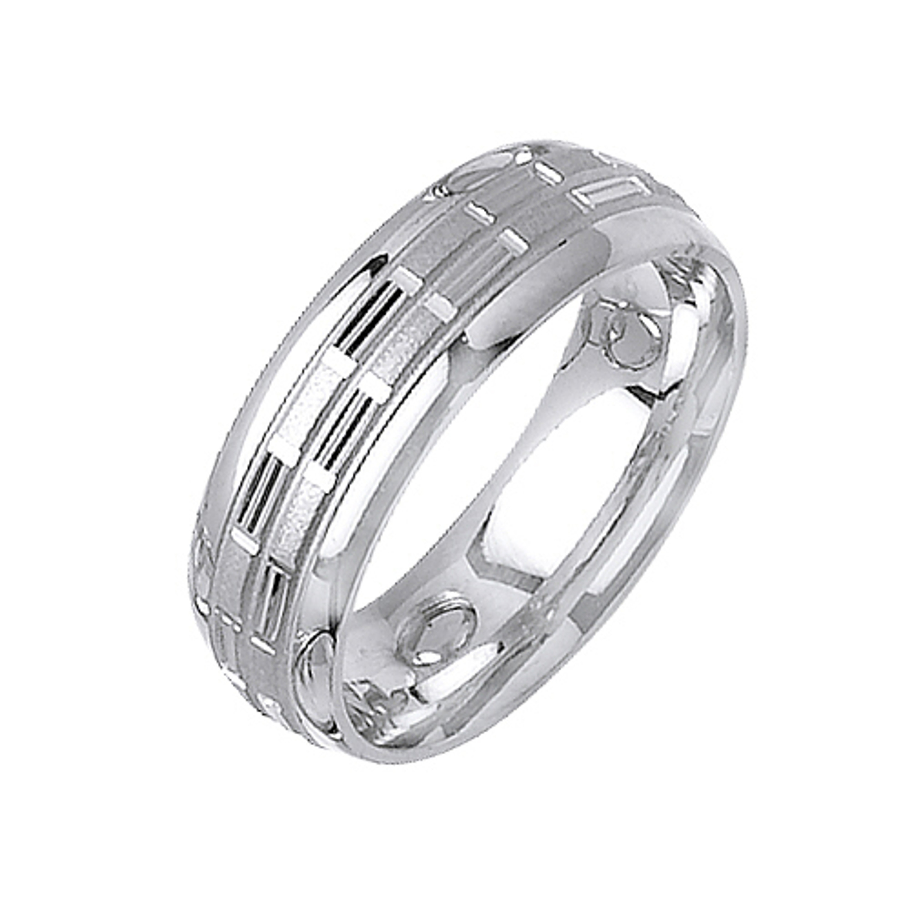 18K White Gold 7mm Wide Modern Brick Pattern Wedding Band 18K White Gold 7mm Wide Modern Brick Pattern Wedding Band