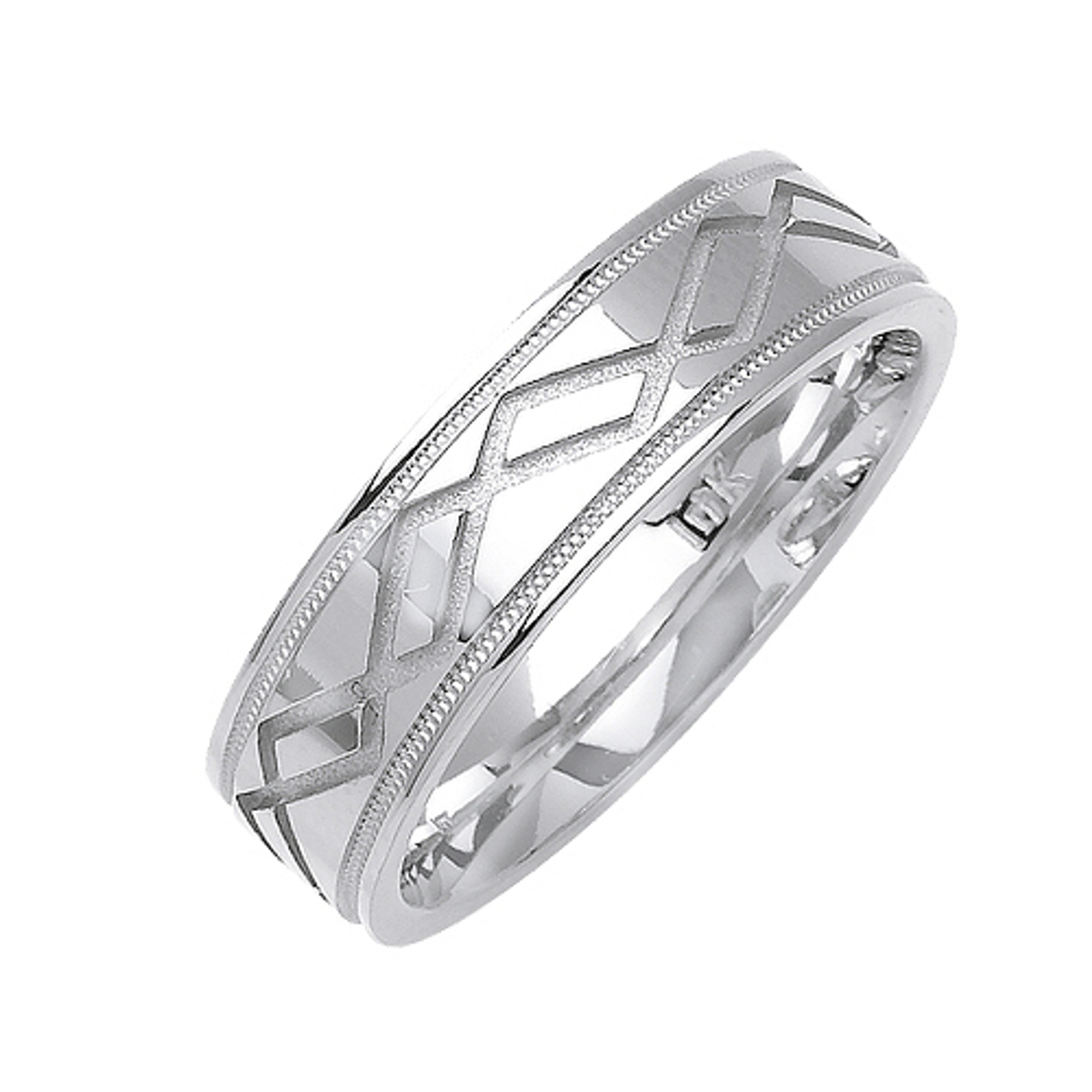 18K White Gold 6mm Wide Zigzag Pattern Wedding Band 18K White Gold 6mm Wide Zigzag Pattern Wedding Band