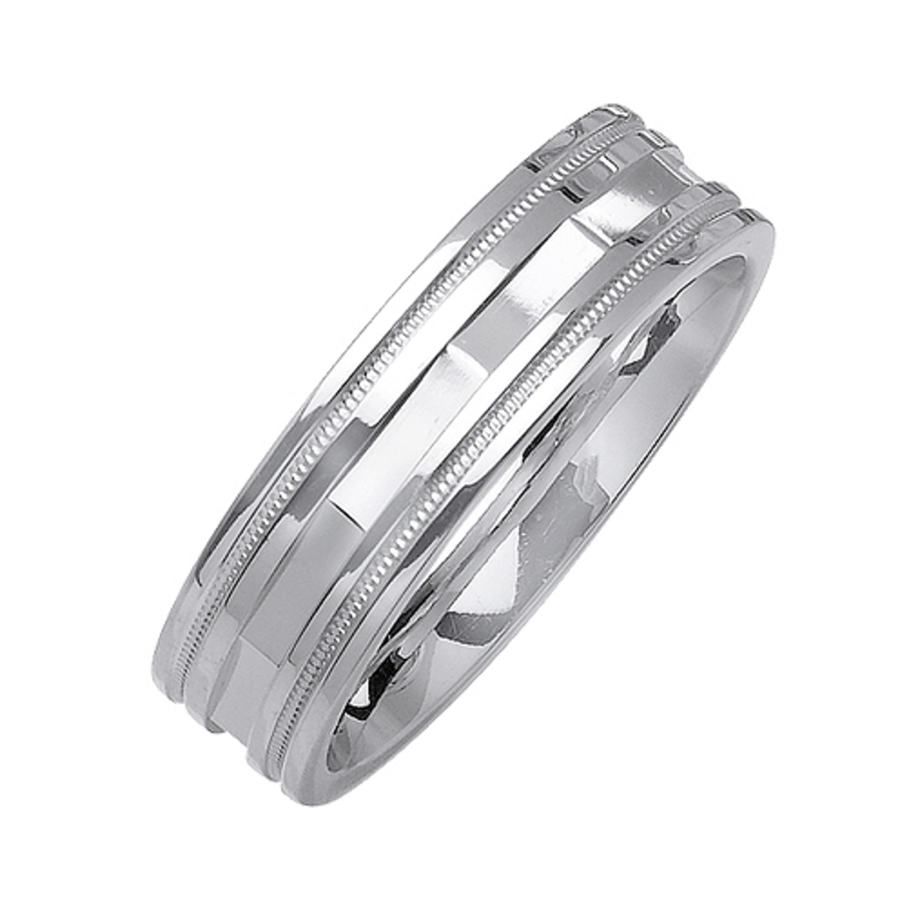 18K White Gold 6mm Wide Faceted Milgrain Wedding Band 18K White Gold 6mm Wide Faceted Milgrain Wedding Band