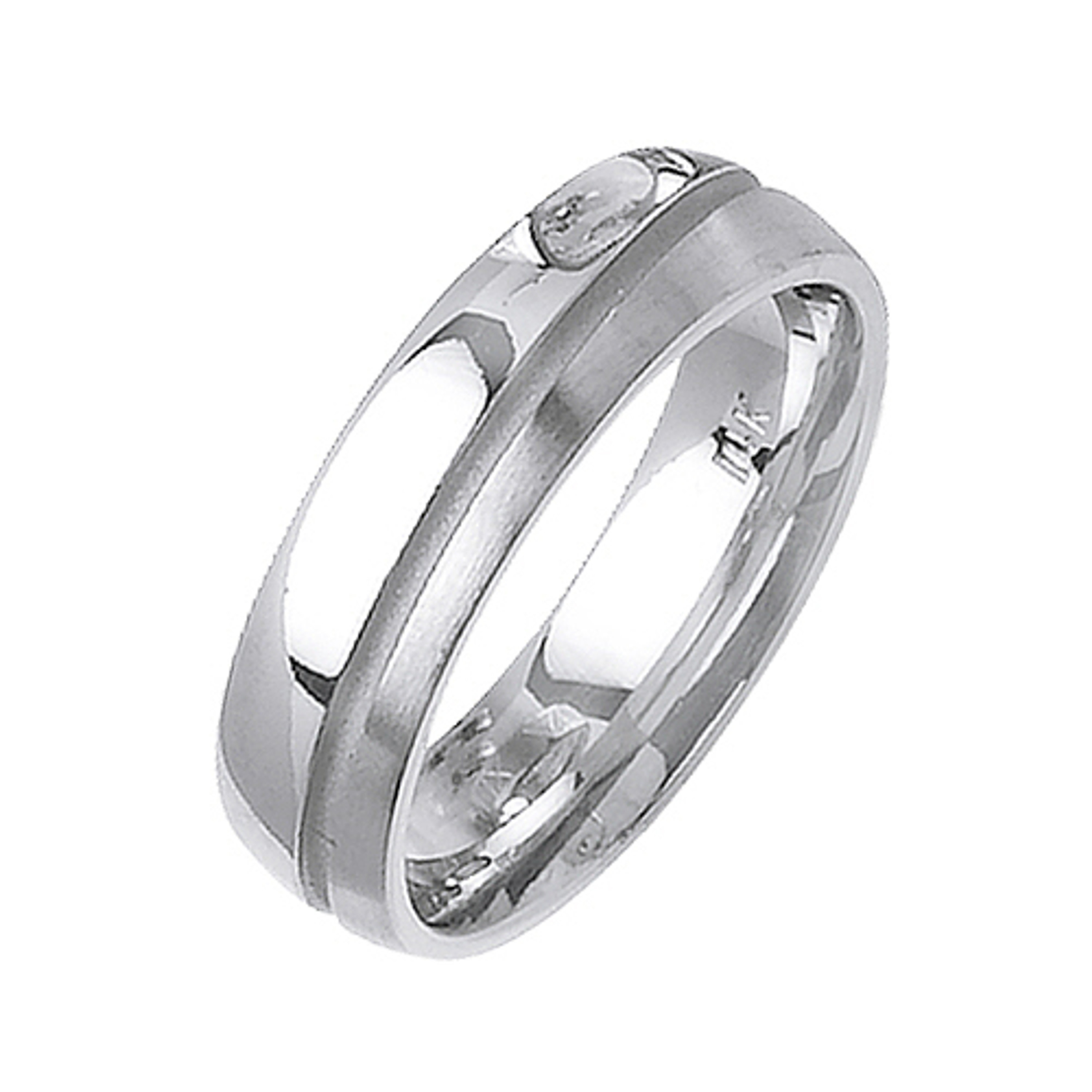18K White Gold 6mm Wide Polished With Of Center Line Wedding Band 18K White Gold 6mm Wide Polished With Of Center Line Wedding Band