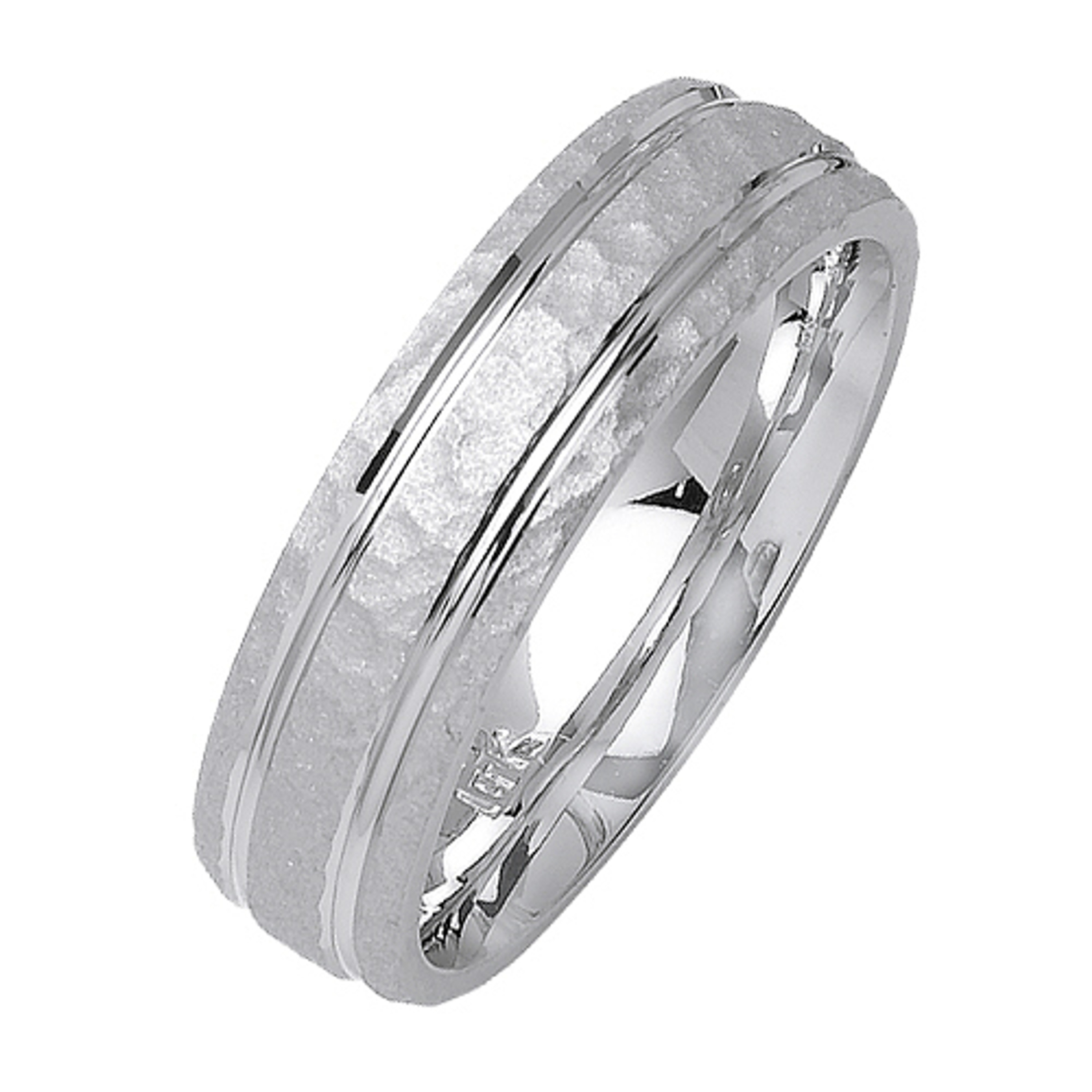 18K White Gold 6mm Wide Matte Hammered Wedding Band 18K White Gold 6mm Wide Matte Hammered Wedding Band