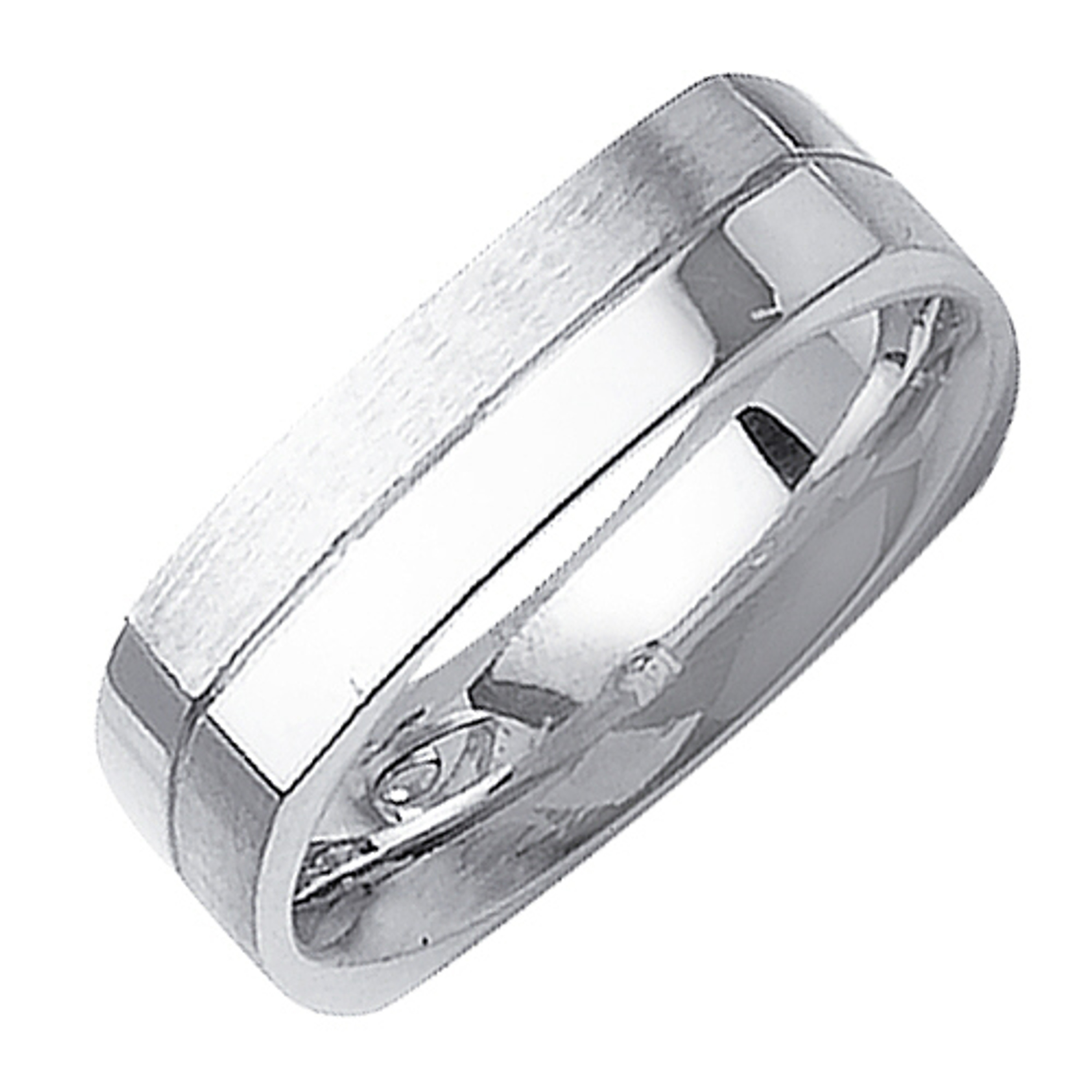 18K White Gold 6mm Wide Square Shaped With Half Polished And Half Matte Finished Wedding Band 18K White Gold 6mm Wide Square Shaped With Half Polished And Half Matte Finished Wedding Band