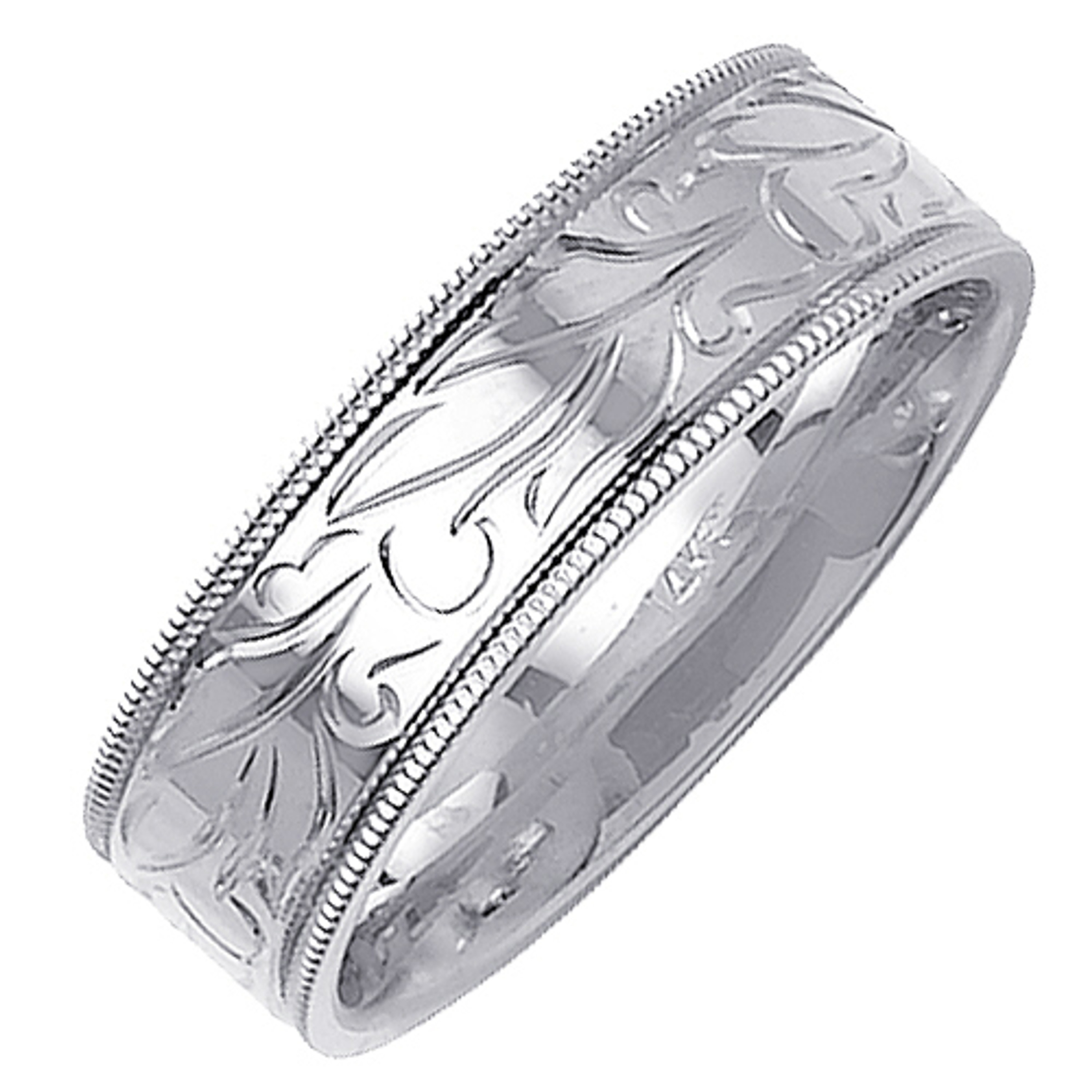 18K White Gold 7mm Wide Wave Pattern With A Rope Milgrain Edge Wedding Band 18K White Gold 7mm Wide Wave Pattern With A Rope Milgrain Edge Wedding Band