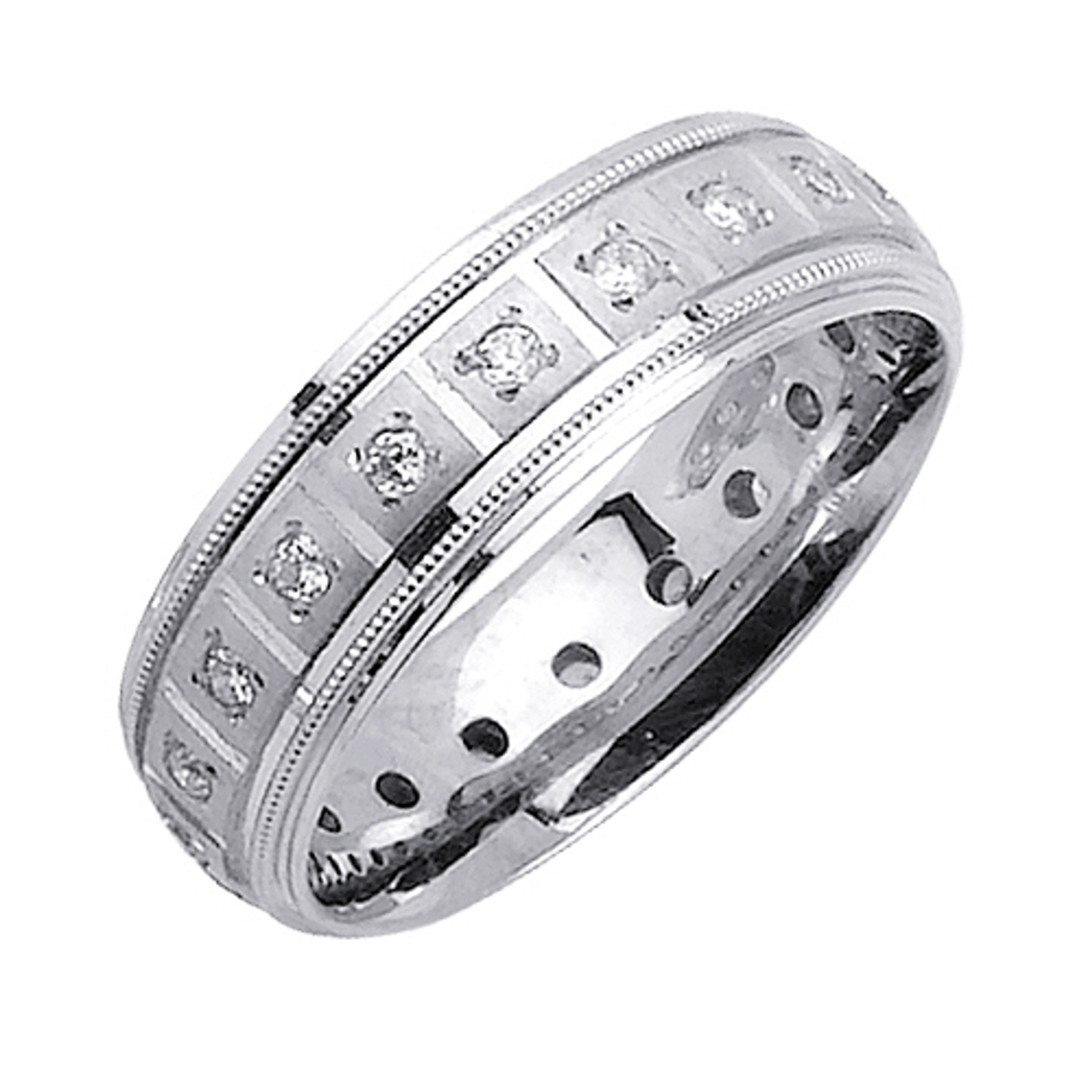 14k White Gold 7mm 0.4ct. Diamond Square Pattern Wedding Band 14k White Gold 7mm 0.4ct. Diamond Square Pattern Wedding Band