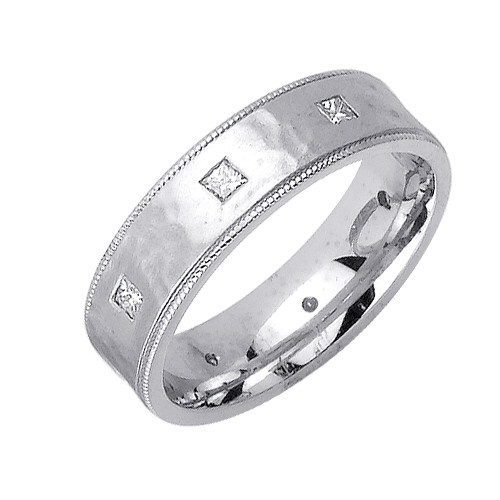 14k White Gold 6mm 0.40ct. Three Princess Diamond Wedding