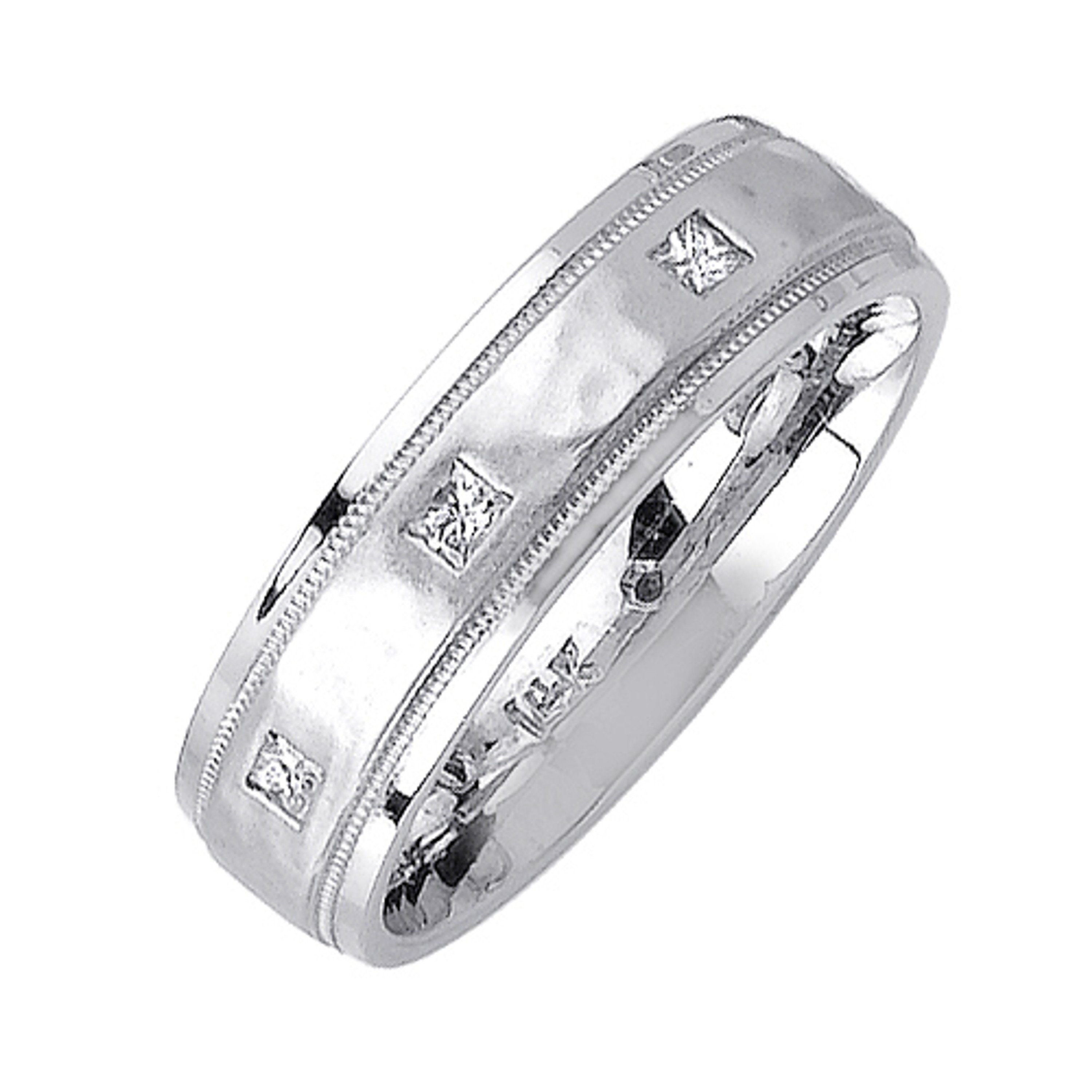 14k White Gold 6mm 0.40ct. Diamond Wedding Band With Brushed Center