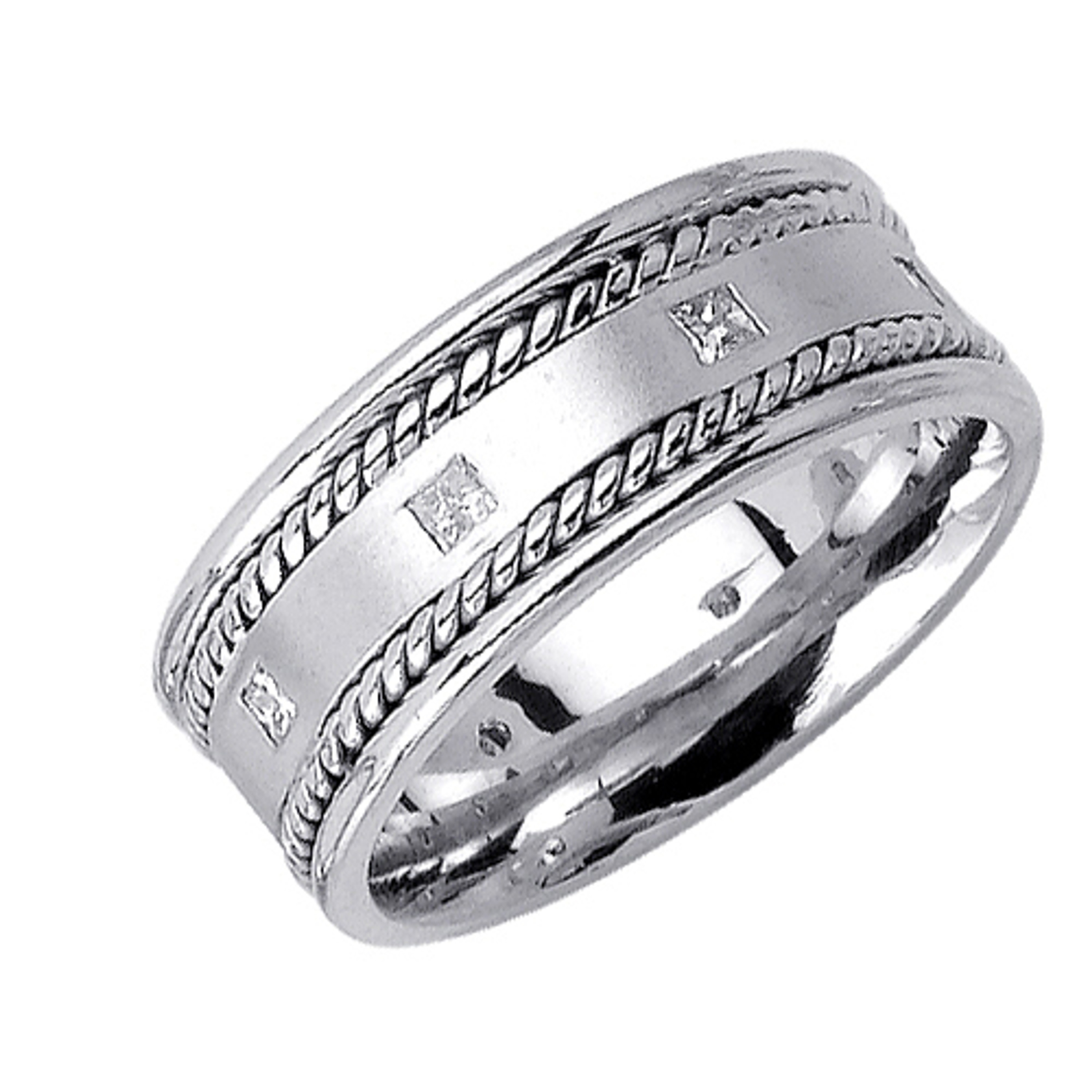 14k White Gold 8.5mm 0.4ct. Diamond Pave Set Wedding Band 14k White Gold 8.5mm 0.4ct. Diamond Pave Set Wedding Band