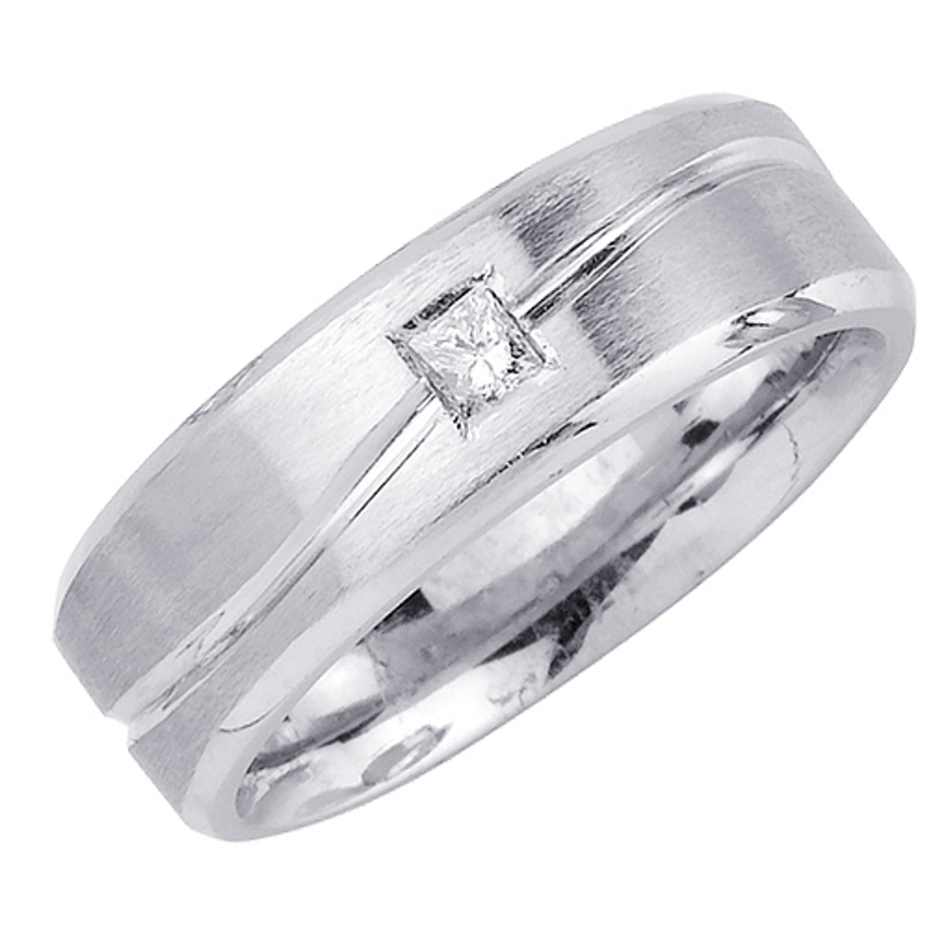 14k White Gold 7mm 0.12ct. Diamond Stylish Wedding Band 14k White Gold 7mm 0.12ct. Diamond Stylish Wedding Band