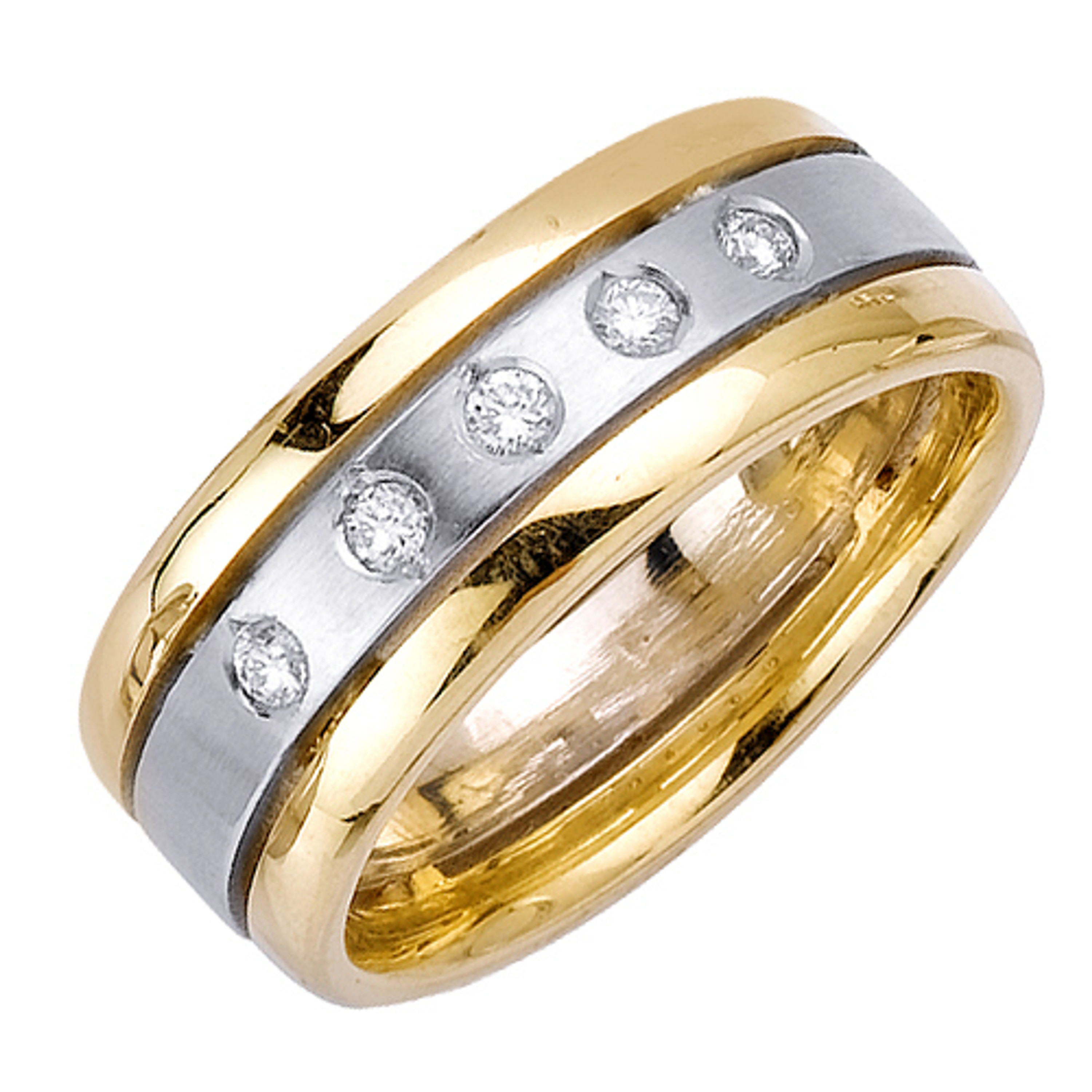 14k Yellow Gold on White 9mm With 0.25ct. Diamond Wedding Band 14k Yellow Gold on White 9mm With 0.25ct. Diamond Wedding Band