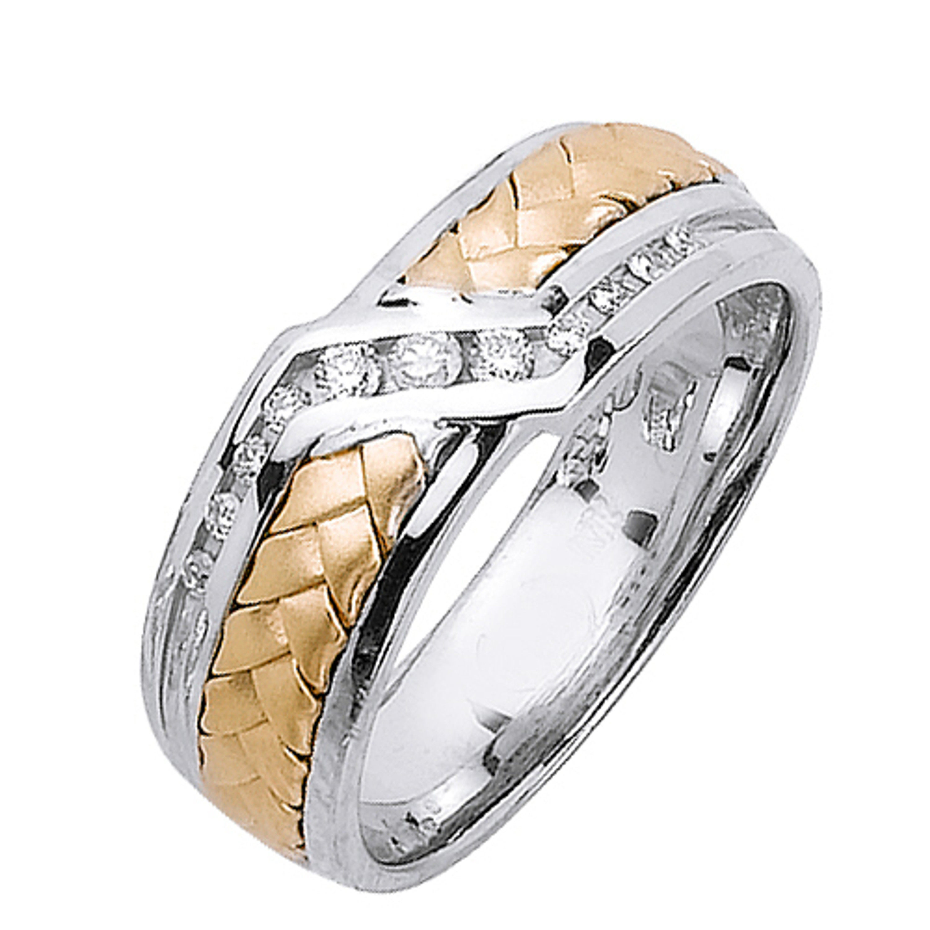 14k Yellow Gold on White 7mm With 0.21ct. Diamond Wedding Band