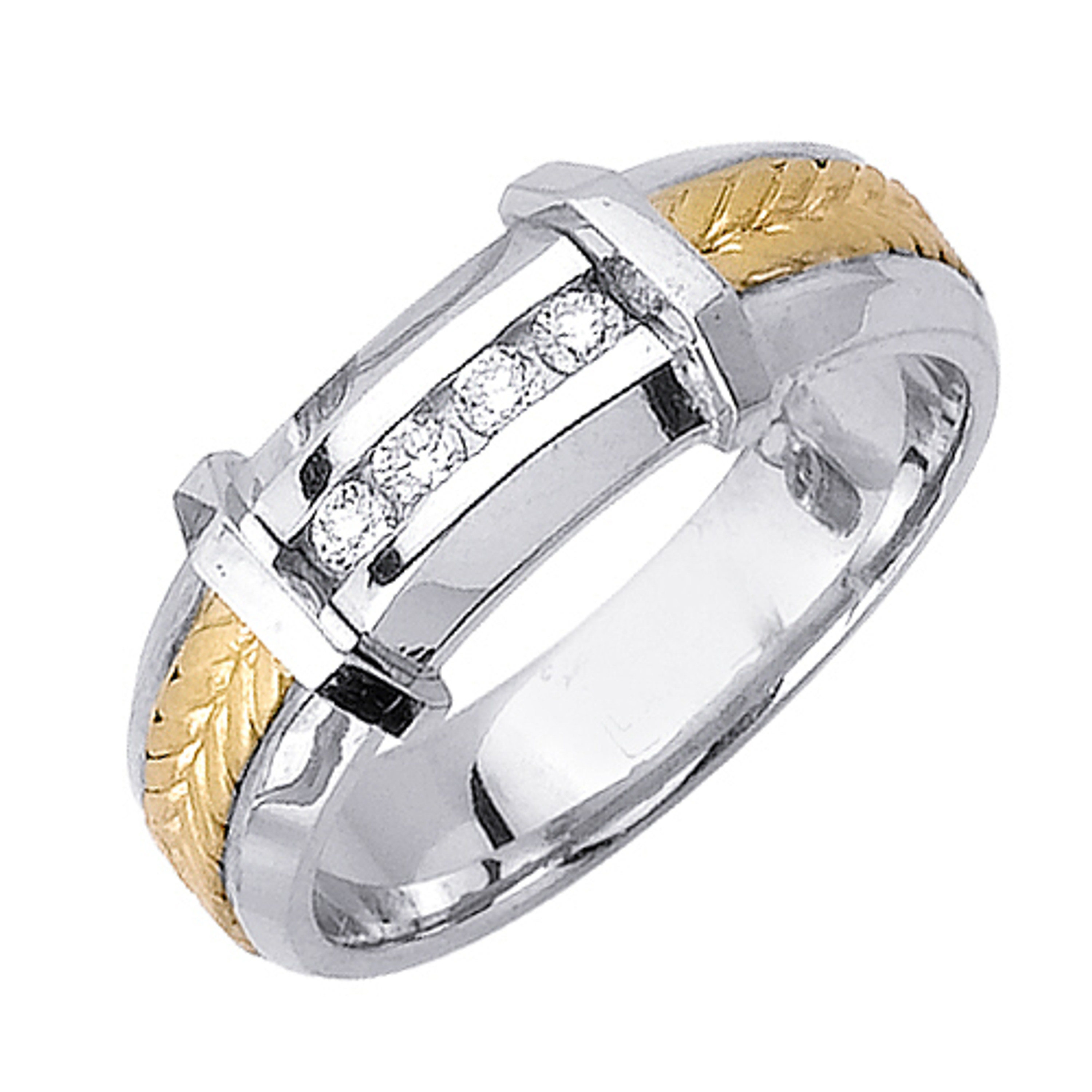 14k Yellow Gold on White 7mm With 0.12ct. Diamond Wedding Band 14k Yellow Gold on White 7mm With 0.12ct. Diamond Wedding Band