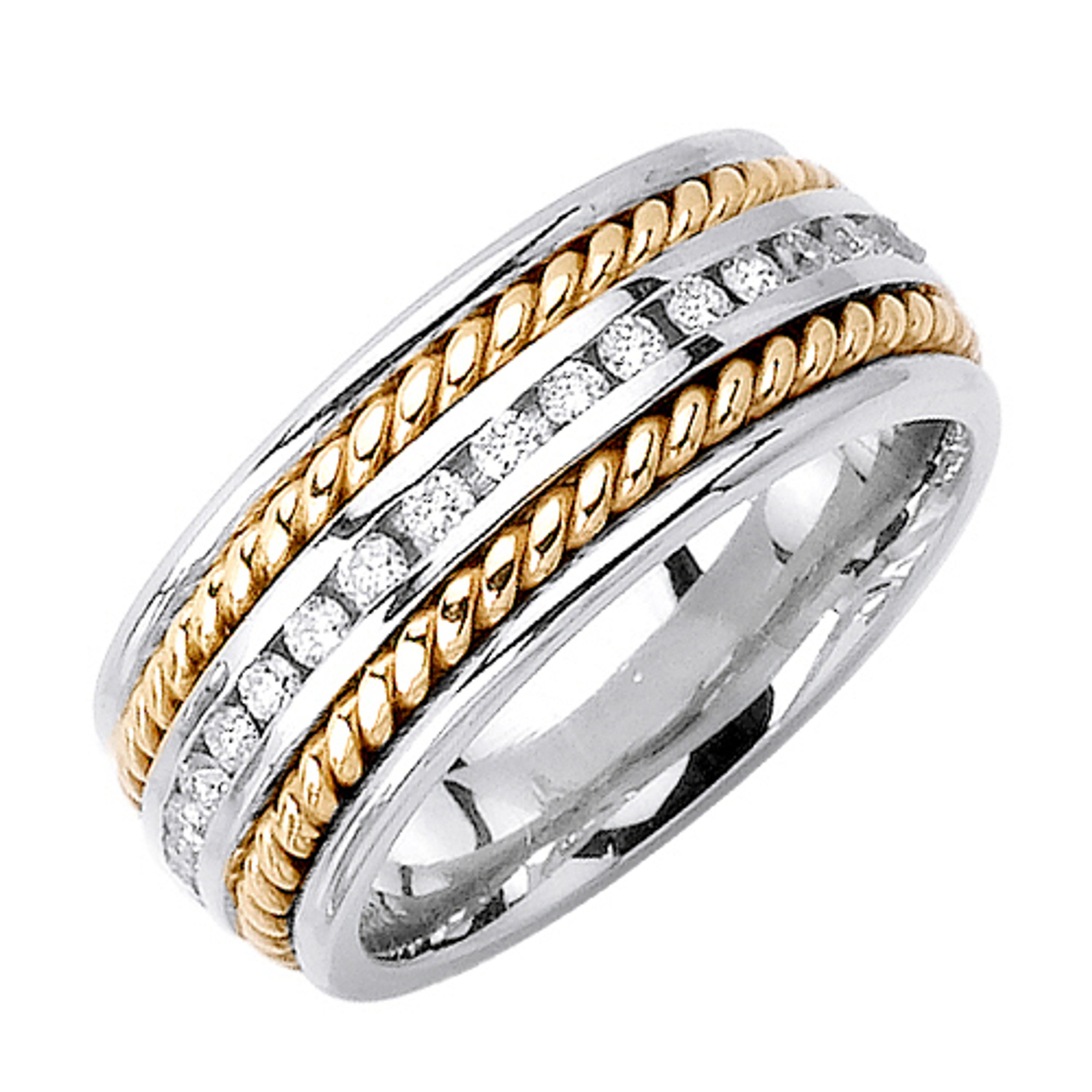 14k Yellow Gold on White 9.5mm With 0.88ct. Diamond Wedding Band