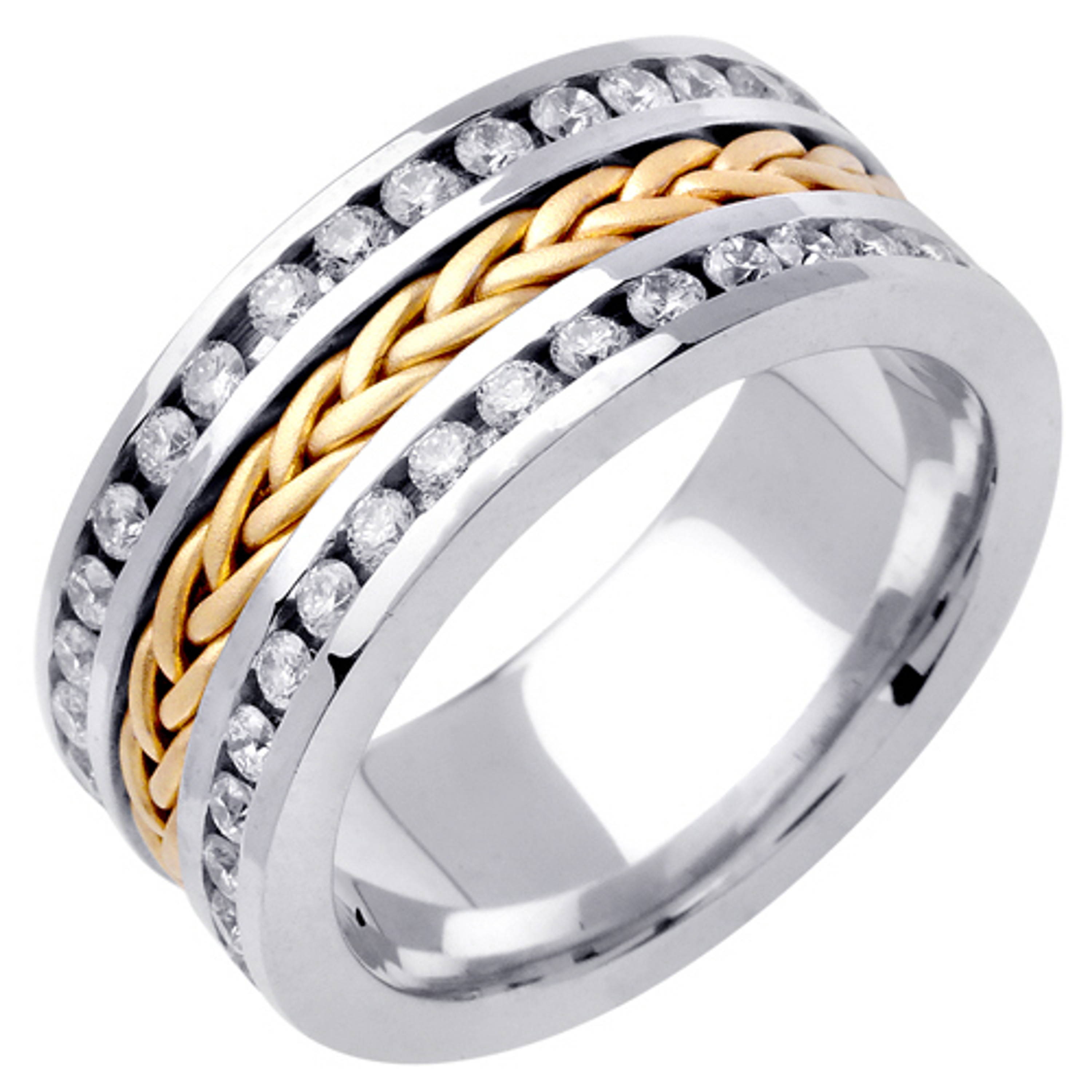 14k Yellow Gold on White Gold 9.5mm Wide With 1.75ct. Diamond Wedding Band 14k Yellow Gold on White Gold 9.5mm Wide With 1.75ct. Diamond Wedding Band