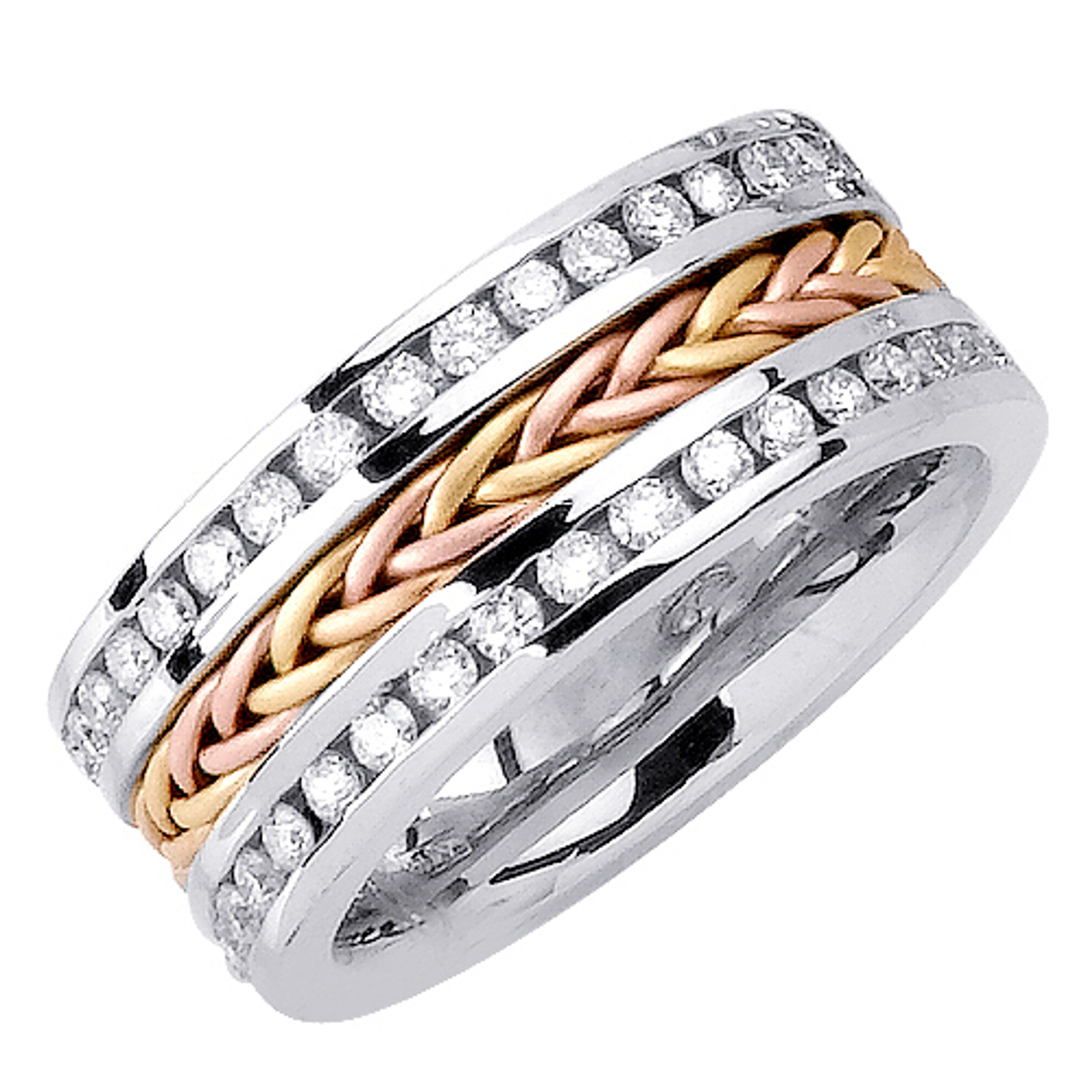 14k Yellow Gold on White 9.5mm With 1.75ct. Diamond Wedding Band 14k Yellow Gold on White 9.5mm With 1.75ct. Diamond Wedding Band