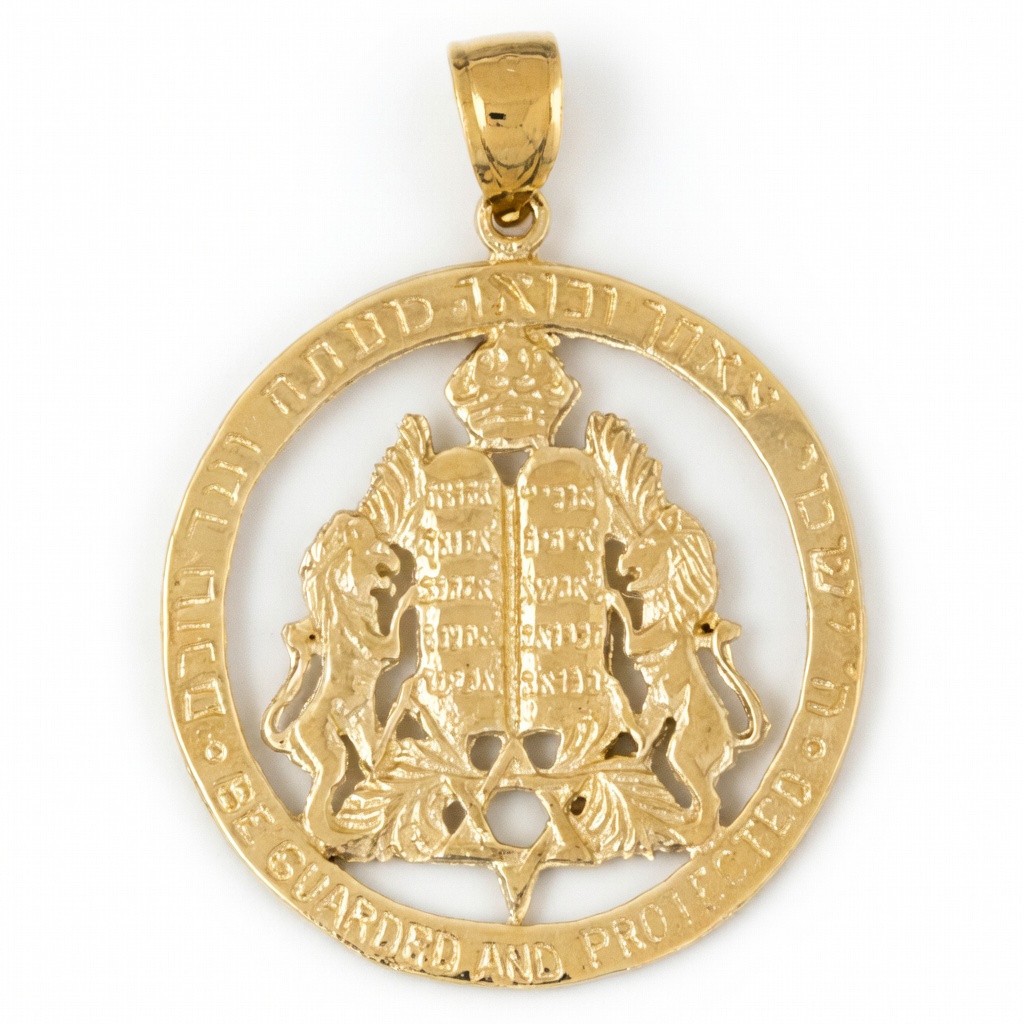 14k Yellow GoldGold Ten Commandments & Star Of David Charm - 33mm
