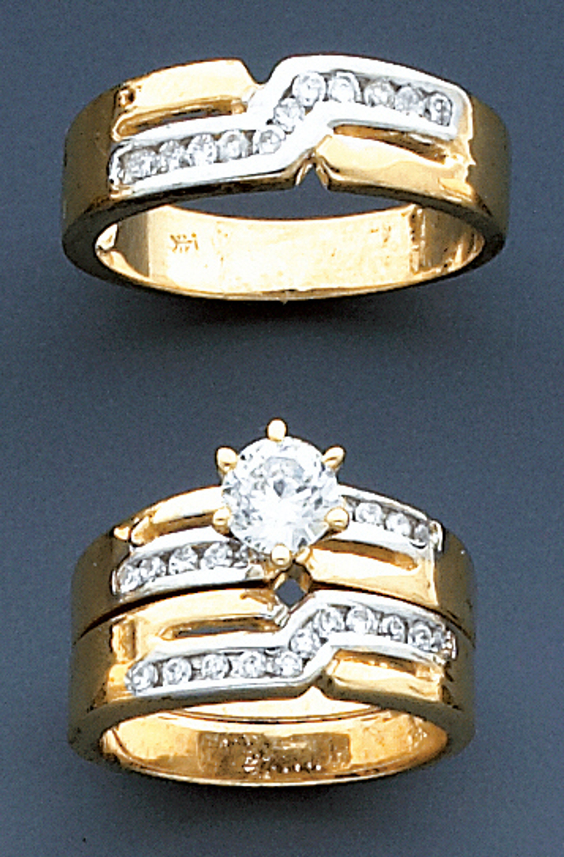14k Gold 3 Piece Cubic Zirconia Wedding Set --15675 14k Gold 3 Piece Cubic Zirconia Wedding Set --15675