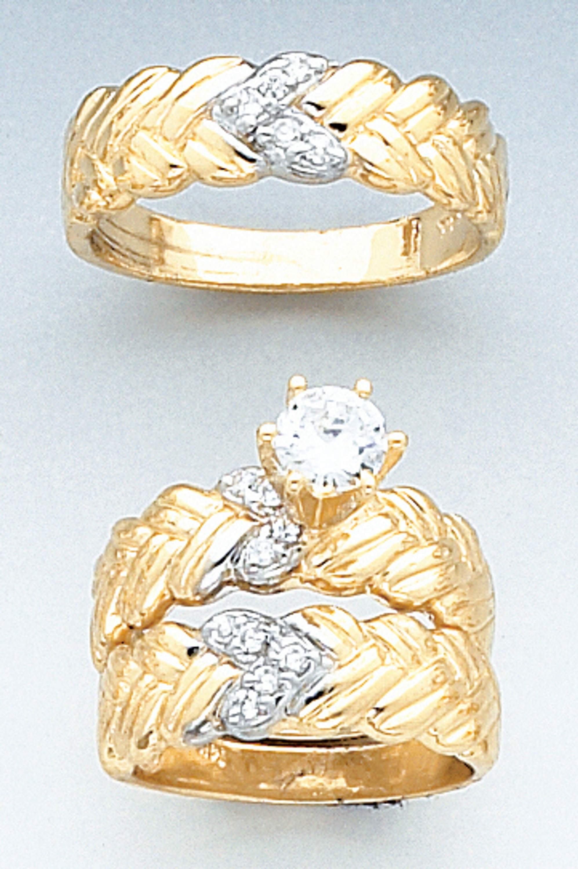 14k Gold 3 Piece Cubic Zirconia Wedding Set --15684 14k Gold 3 Piece Cubic Zirconia Wedding Set --15684