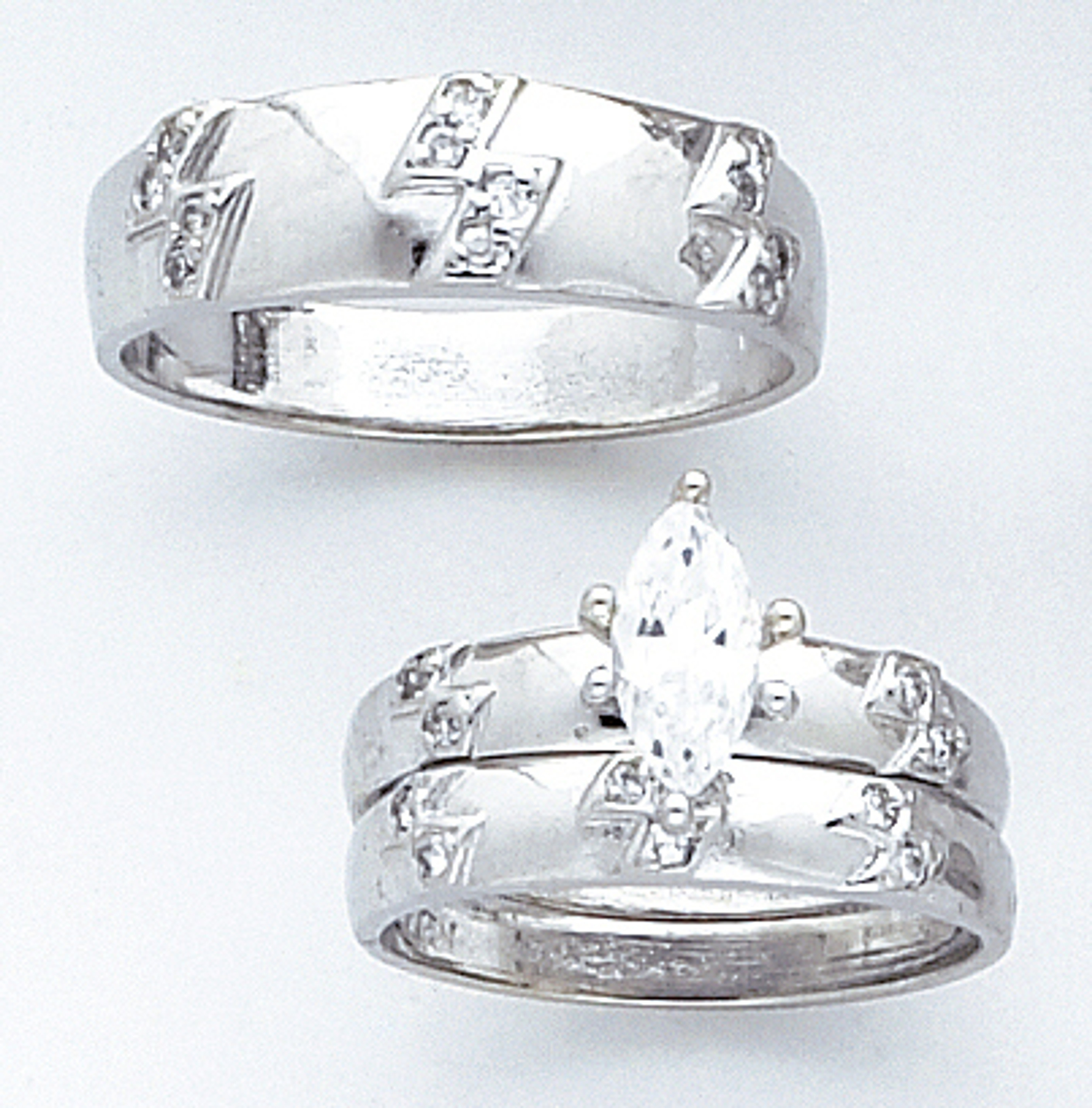 14k White Gold  3 Piece Cubic Zirconia Wedding Set -- 15717 14k White Gold  3 Piece Cubic Zirconia Wedding Set -- 15717