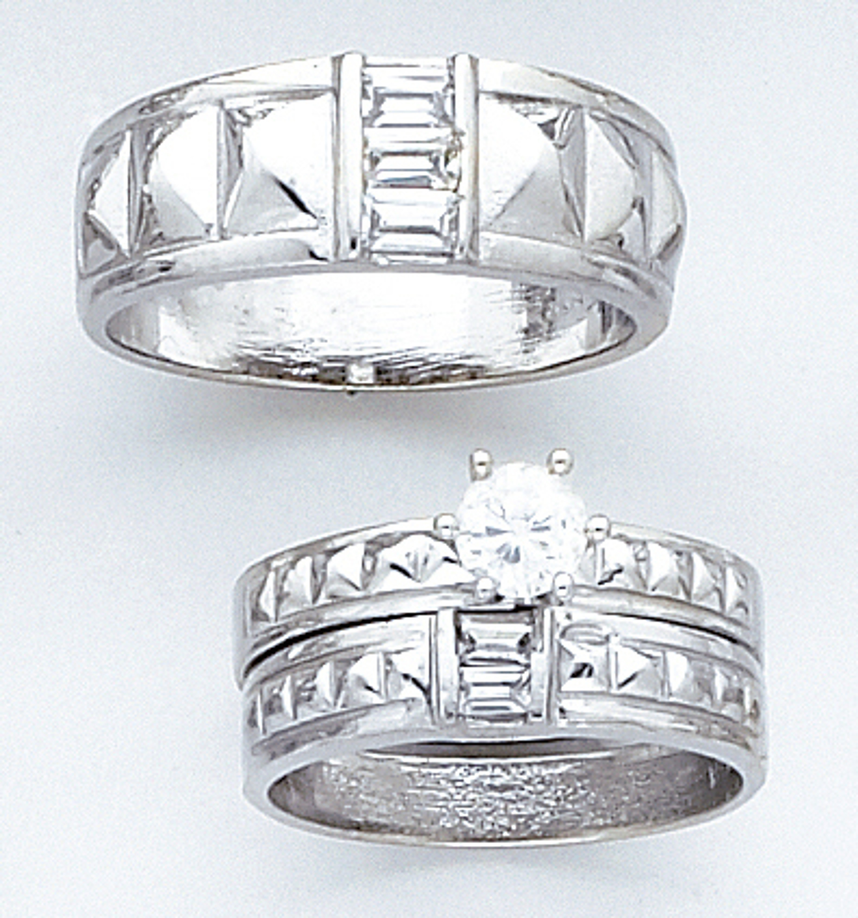 14k White Gold  3 Piece Cubic Zirconia Wedding Set -- 15721