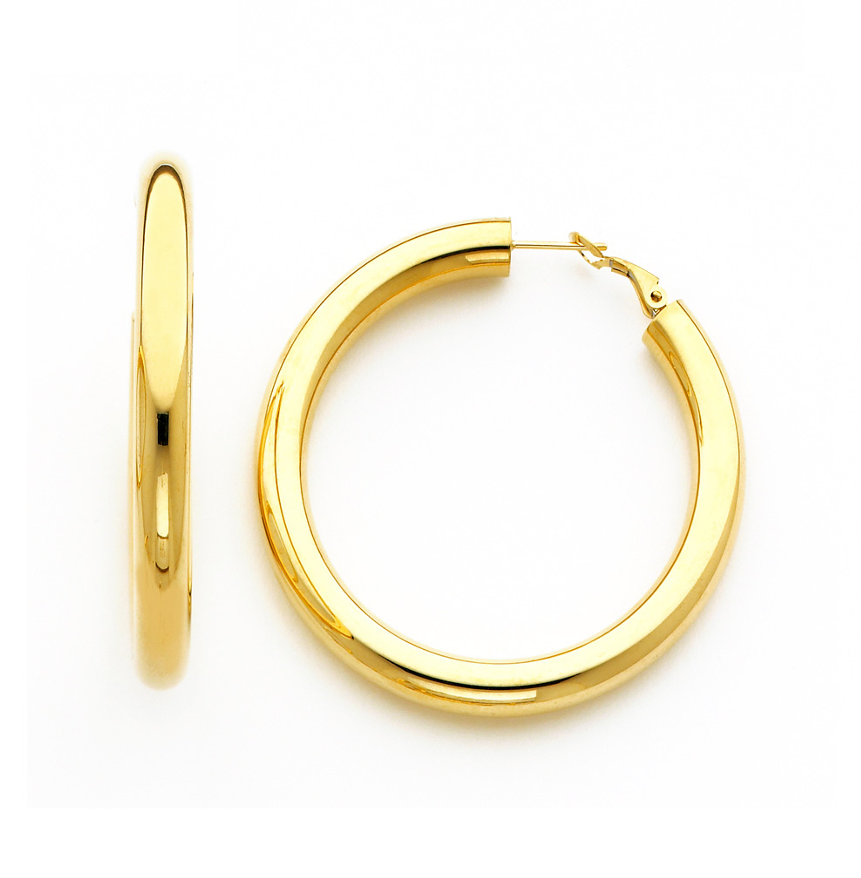 18k Yellow Gold 6mm by 65mm Leverback Hoop Earrings 18k Yellow Gold 6mm by 65mm Leverback Hoop Earrings