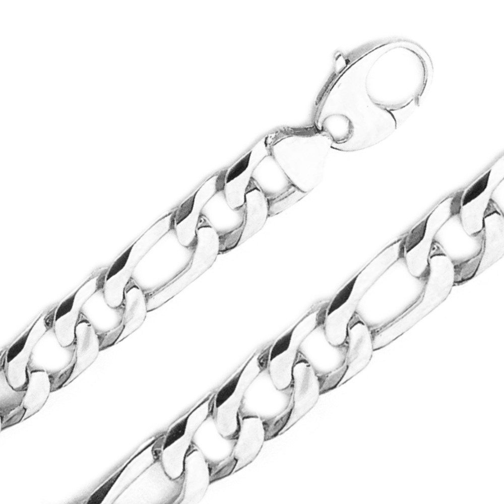 Sterling Silver Handmade Figaro Chain 9.8mm Wide And 26 Inches