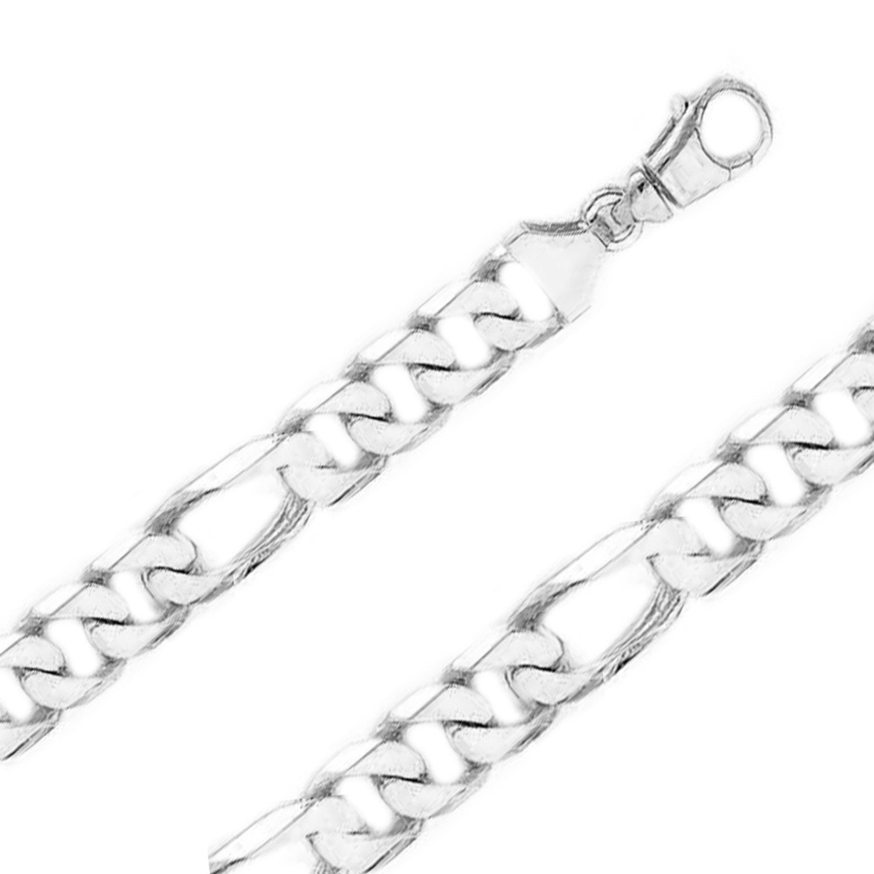 Sterling Silver Handmade Figaro Chain 13mm And 28 Inches