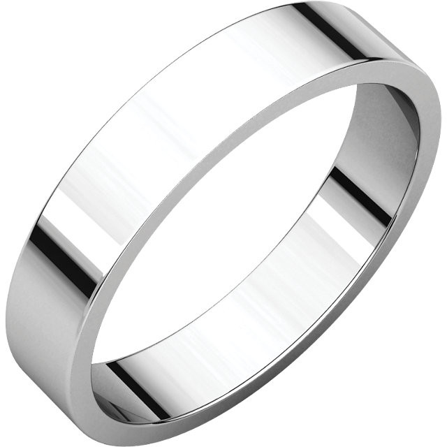 14k White Gold 4mm High Polished Classic Flat Wedding Band