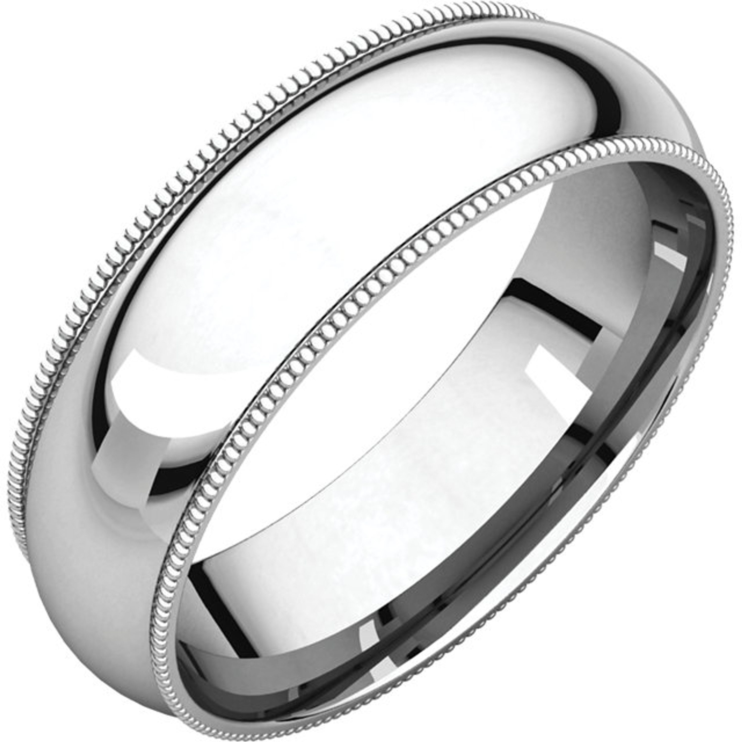 14k White Gold 6mm High Polished Comfort Fit Milgrain Wedding Band