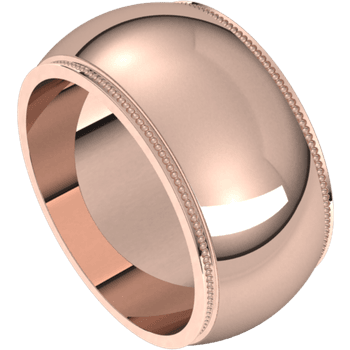 14k Rose Gold 10mm High Polished Traditional Milgrain Wedding Band