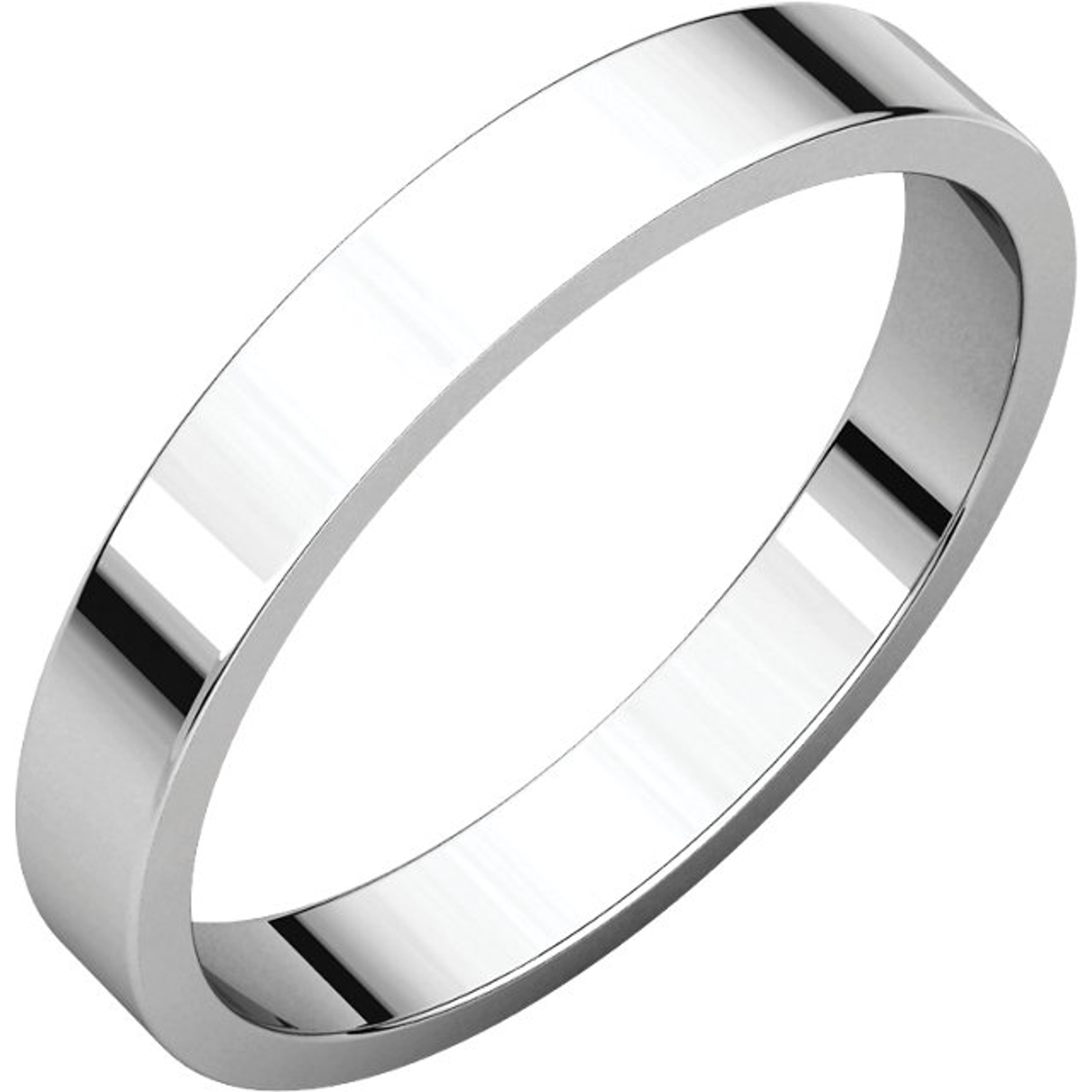18k White Gold 3mm High Polished Classic Flat Wedding Band 18k White Gold 3mm High Polished Classic Flat Wedding Band
