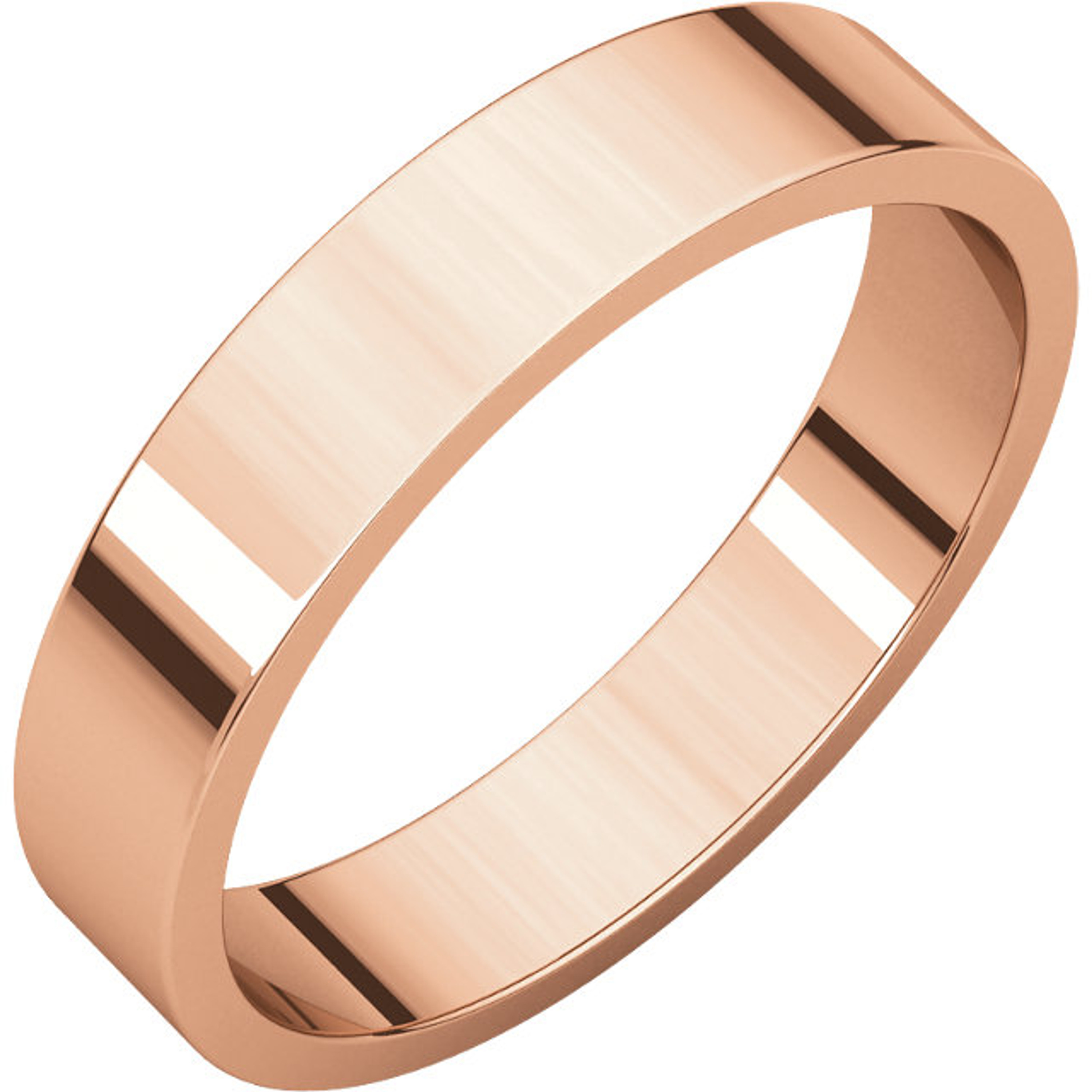 18k Rose Gold 4mm High Polished Classic Flat Wedding Band 18k Rose Gold 4mm High Polished Classic Flat Wedding Band