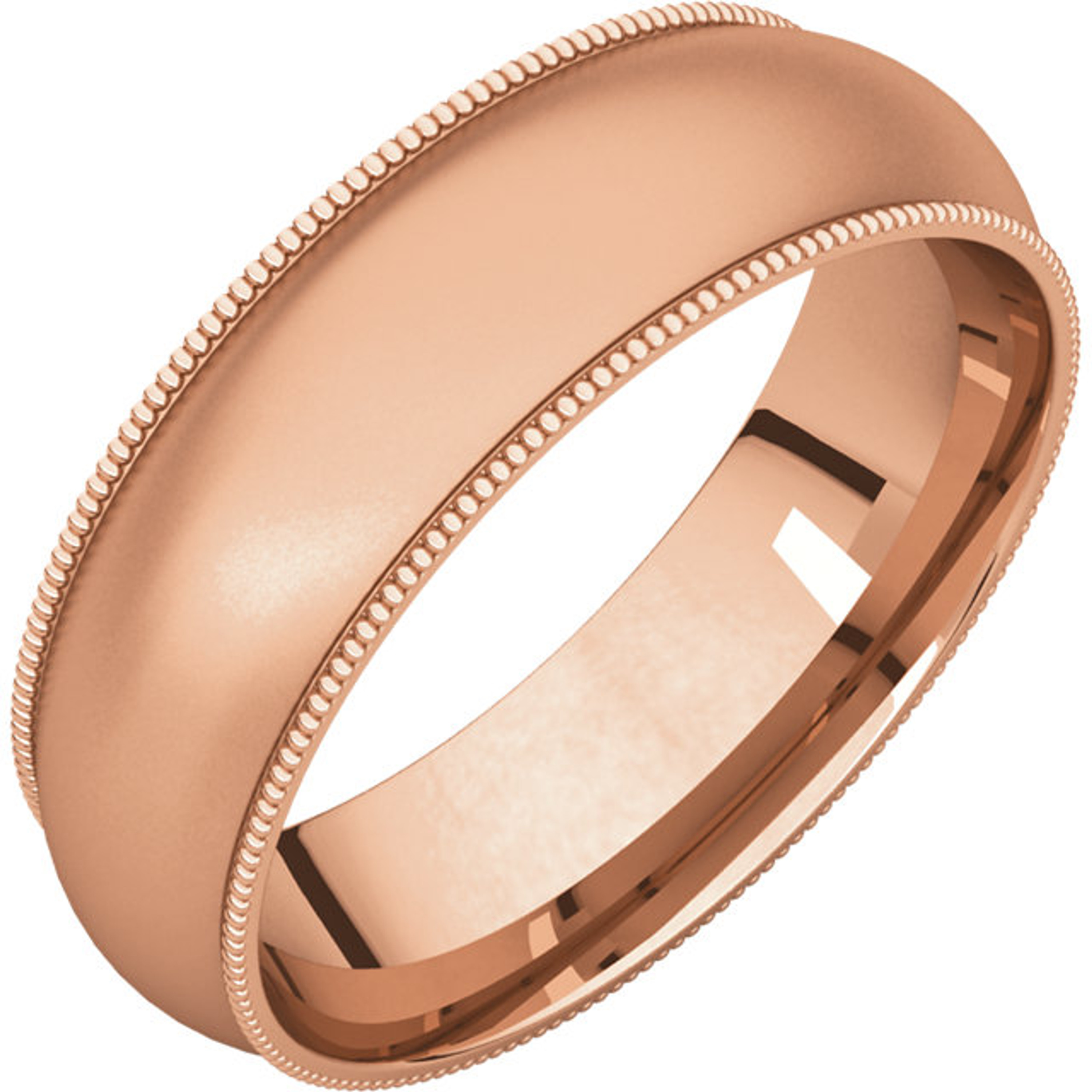 18k Rose Gold 6mm High Polished Comfort Fit Milgrain Wedding Band 18k Rose Gold 6mm High Polished Comfort Fit Milgrain Wedding Band
