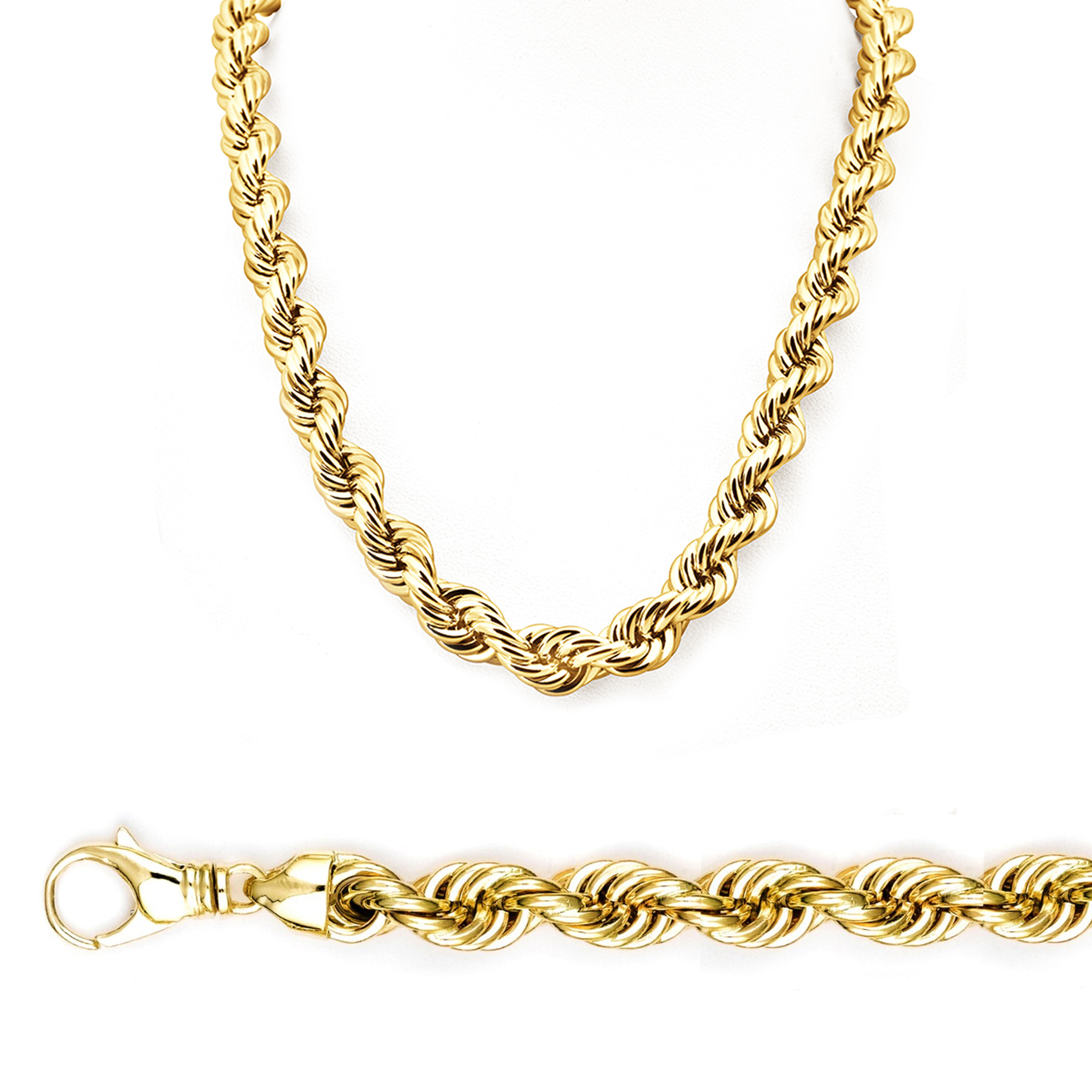 14K Yellow Gold 10mm Regular Rope Chain 20 Inches 14K Yellow Gold 10mm Regular Rope Chain 20 Inches