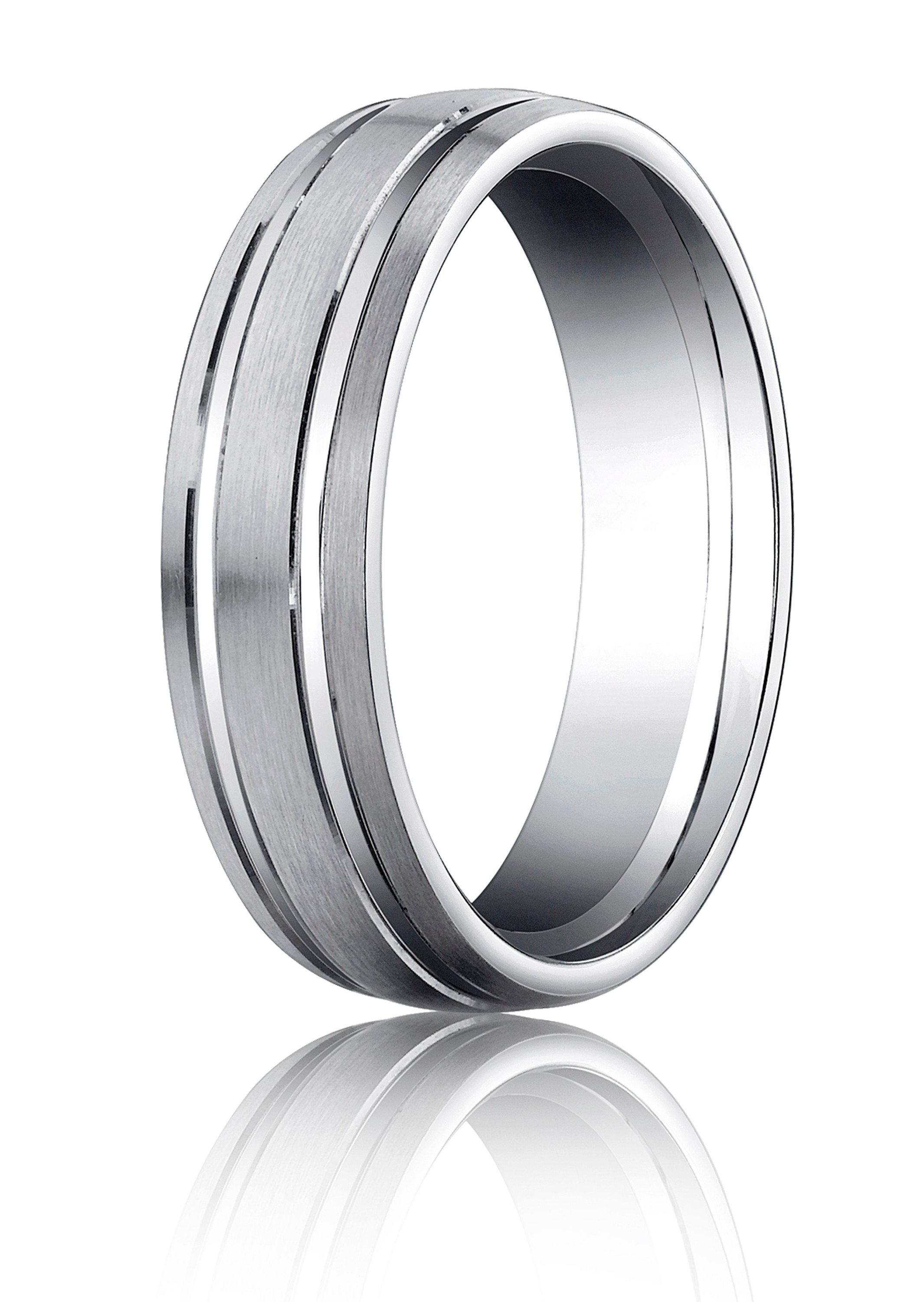 Palladium 6mm Comfort-Fit Satin-Finished with Parallel Grooves Carved Design Band Palladium 6mm Comfort-Fit Satin-Finished with Parallel Grooves Carved Design Band
