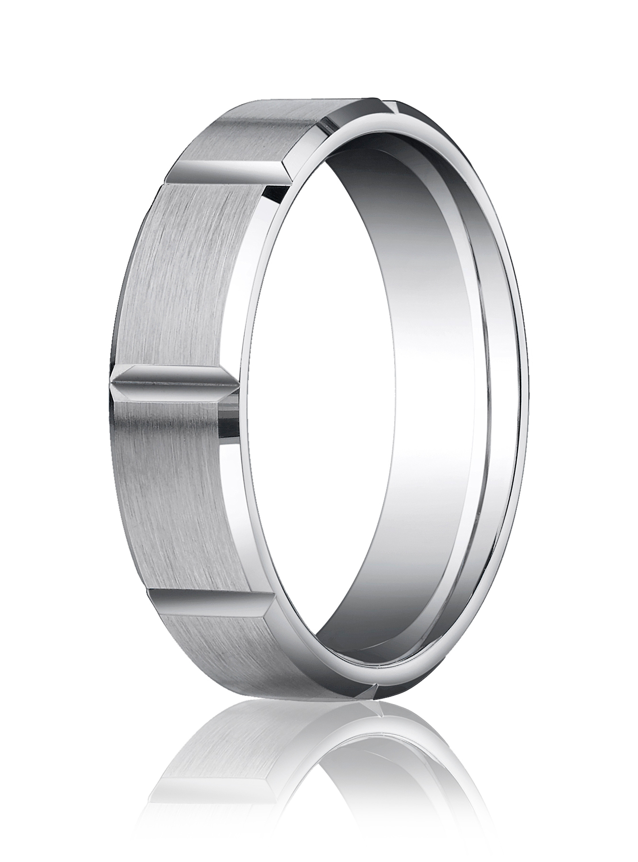 Palladium 6mm Comfort-Fit Satin-Finished Grooves Carved Design Band Palladium 6mm Comfort-Fit Satin-Finished Grooves Carved Design Band