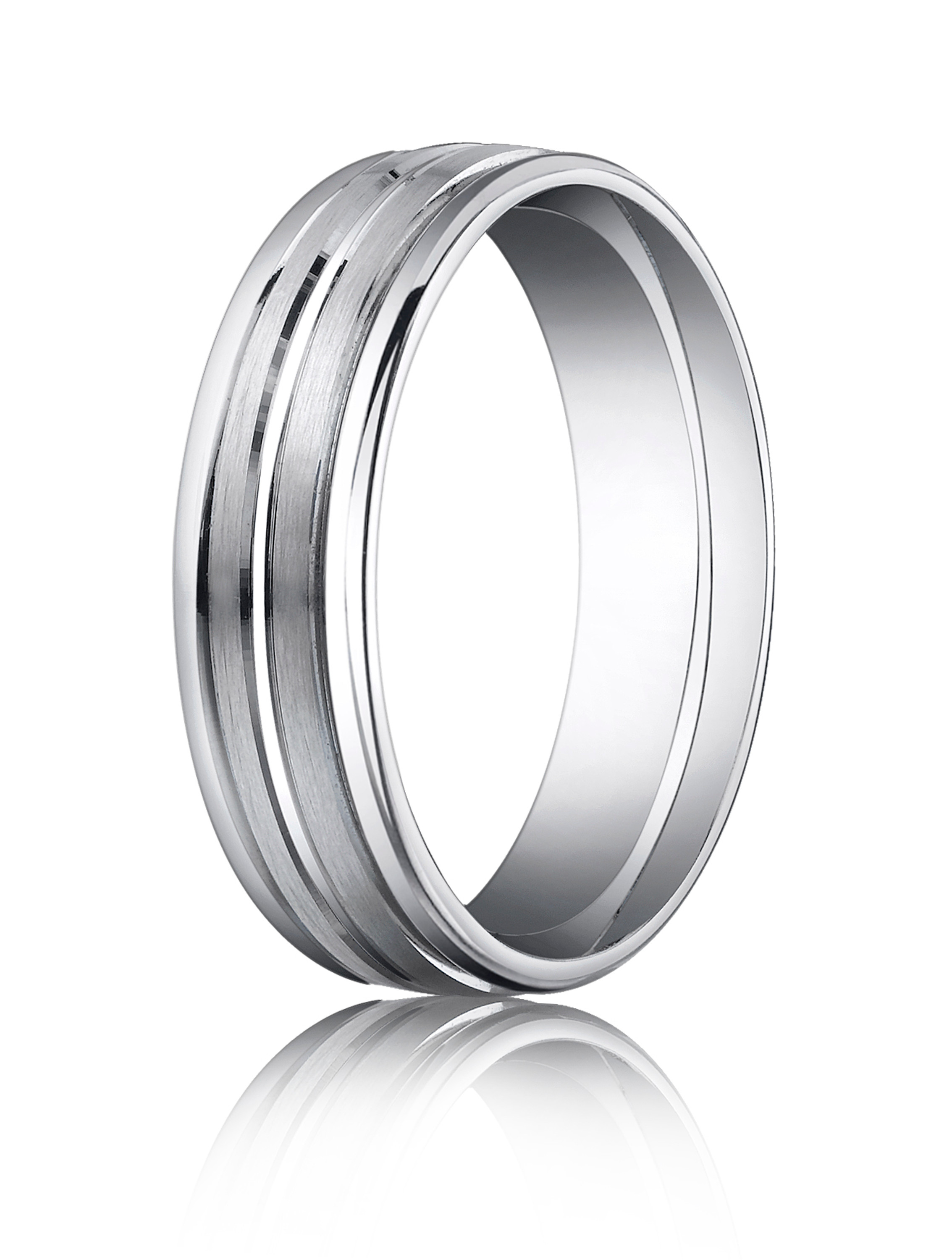 Palladium 6mm Comfort-Fit Satin-Finished High Polished Center Trim and Round Edge Carved Design Band Palladium 6mm Comfort-Fit Satin-Finished High Polished Center Trim and Round Edge Carved Design Band