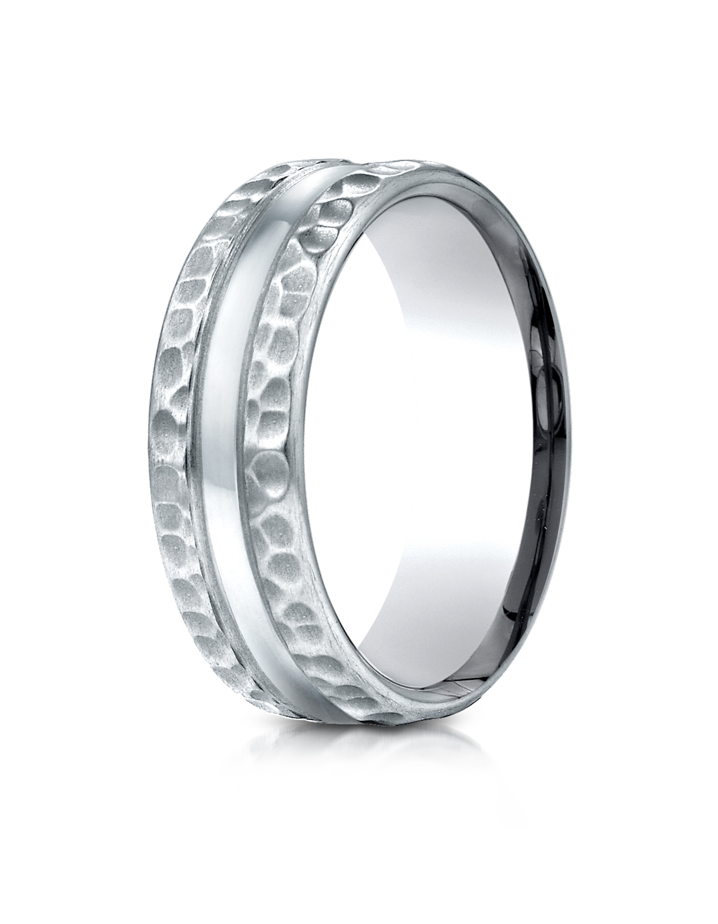 Palladium 7.5mm Comfort Fit Hammered Finish Center Cut Design Band Palladium 7.5mm Comfort Fit Hammered Finish Center Cut Design Band