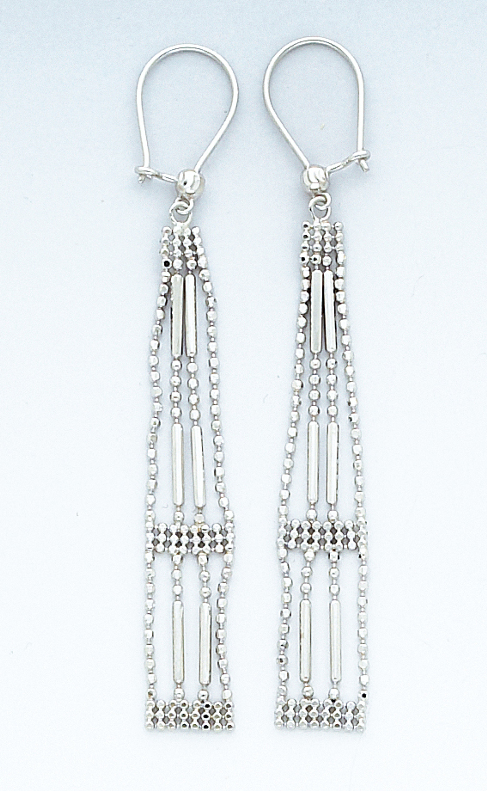 14k White Gold Beads Chains Drop Earring 14k White Gold Beads Chains Drop Earring
