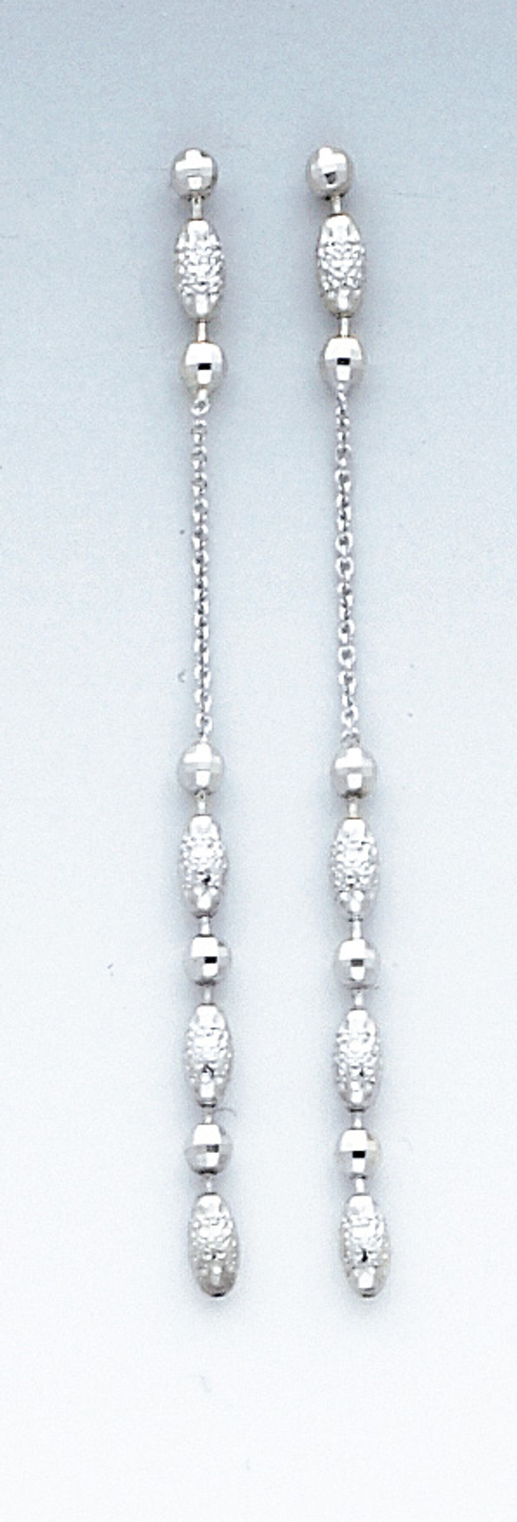 14k White Gold 2 Inches Drop Bead Chains Drop Earring 14k White Gold 2 Inches Drop Bead Chains Drop Earring