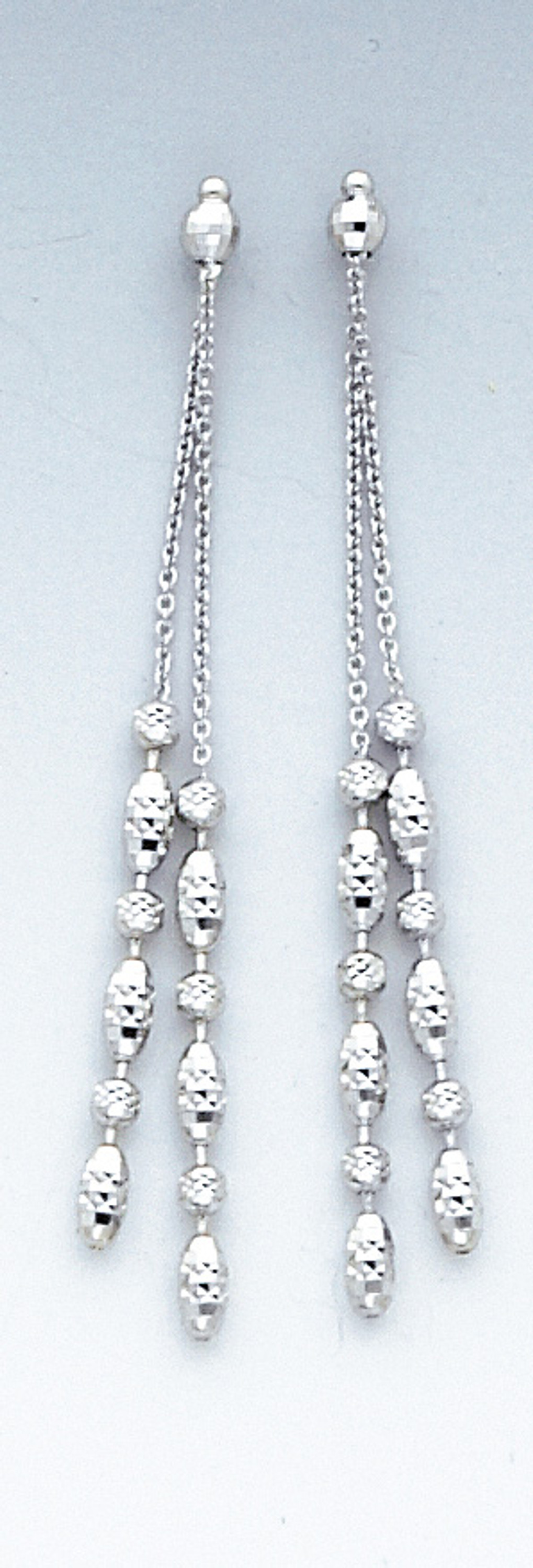 14k White 1 Inches Drop Gold Bead Chains Drop Earring 14k White 1 Inches Drop Gold Bead Chains Drop Earring